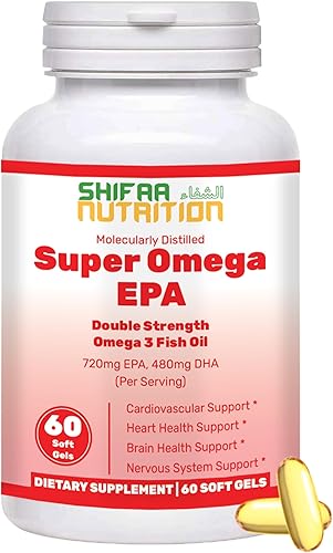 Suplemento de aceite de pescado halal Omega 3 de doble fuerza, 60 cápsulas blandas, 30 porciones, 720 mg EPA 480 DHA, aceite de pescado halal,