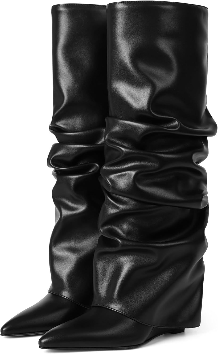 Oiamenne Women's Fold Over Boots - Wedge Heel Comfort