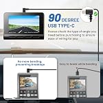 EWAY USB C Dash Cam Power Cord (13FT/4M), 90 Degree USB-A 2.0 to Type-C Cable REQUIRES 2.5A Input - USBC Replacement Power Supply for Front Rear View Mirror Dashcam Dashboard Recorder Recording Camera