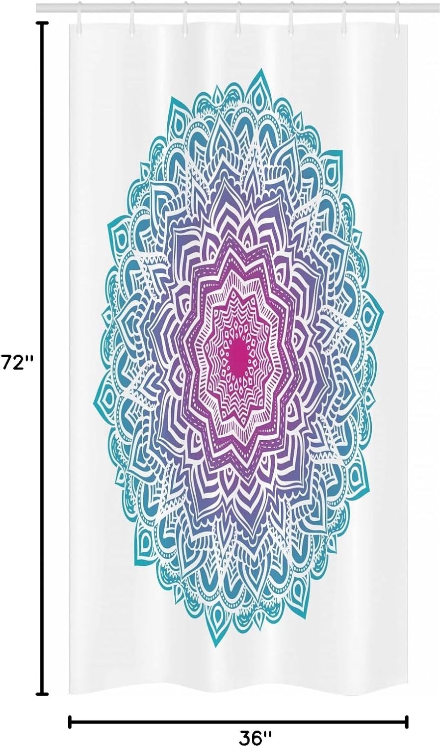 Ambesonne Mandala Stall Shower Curtain, Round Floral Starry Pattern with Soft Aqua Color Theme, Fabric Bathroom Decor Set with Hooks, 36" W x 72" L, White Pink and Blue