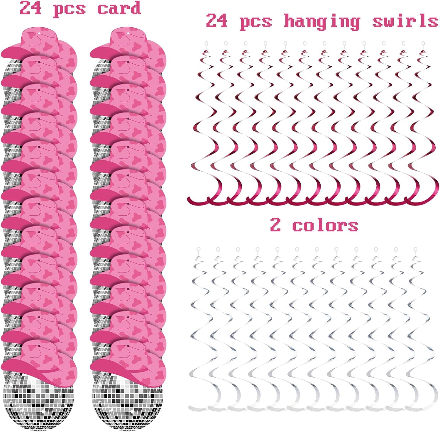Barydat 48 Pcs Disco Cowgirl Party Decorations Disco Ball Hat Hanging Swirls Ceiling Decoration for Retro Western Cowgirl Birthday Party Favors Supplies(Classic Color)