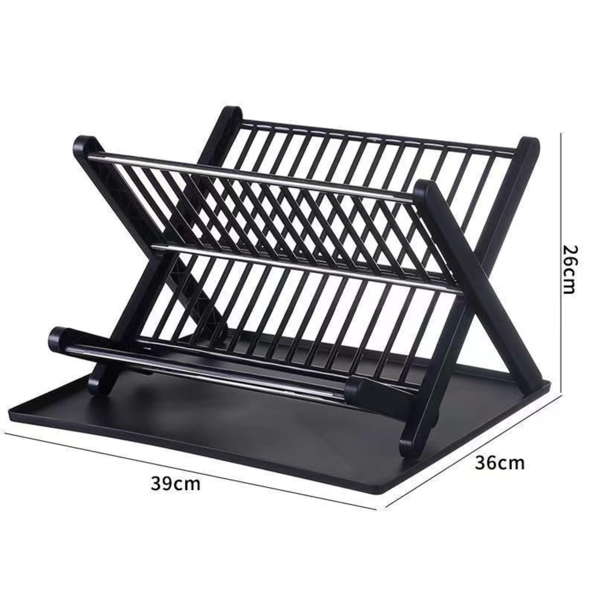 EGOUTTIA - Escurridor para platos (2 niveles), color negro con bandeja de recuperación, estante para escurrir de acero inoxidable y PP, escurridor, diseño grande y plegable para fregadero de cocina