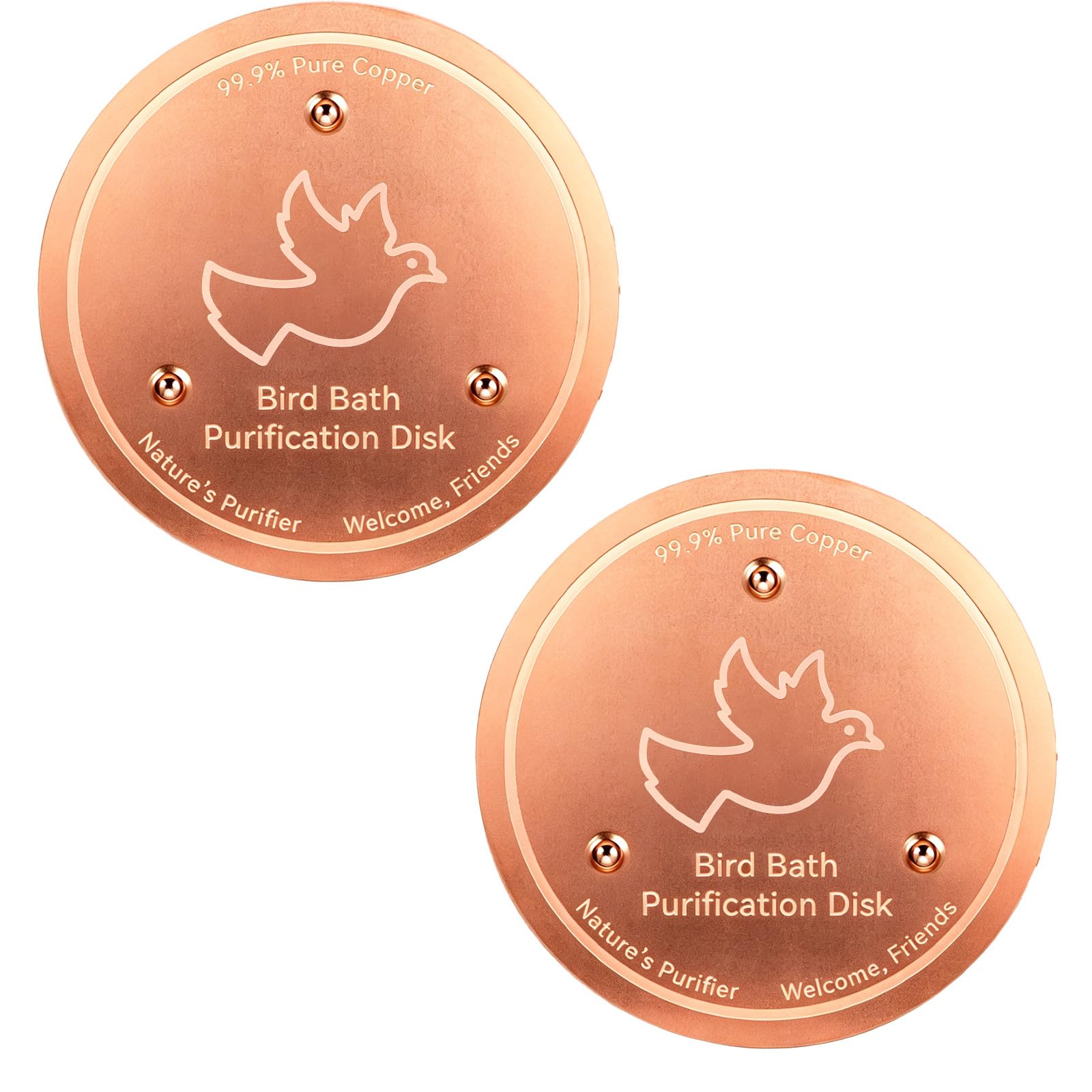 loxeu 99.99% Pure Copper Bird Bath Purification Disk 2Pcs, 4in Cleaning Disc with Triple Point Safe Water Purifier for Outdoor Birdbaths & Bowls Keeps Water Fresh Year-Round