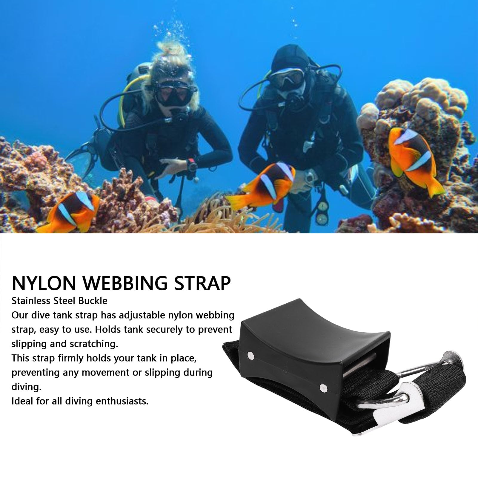 Pasek na butlę nurkową Mavaol Scuba Diving z regulowaną klamrą do butli nurkowej o pojemności 3 l.