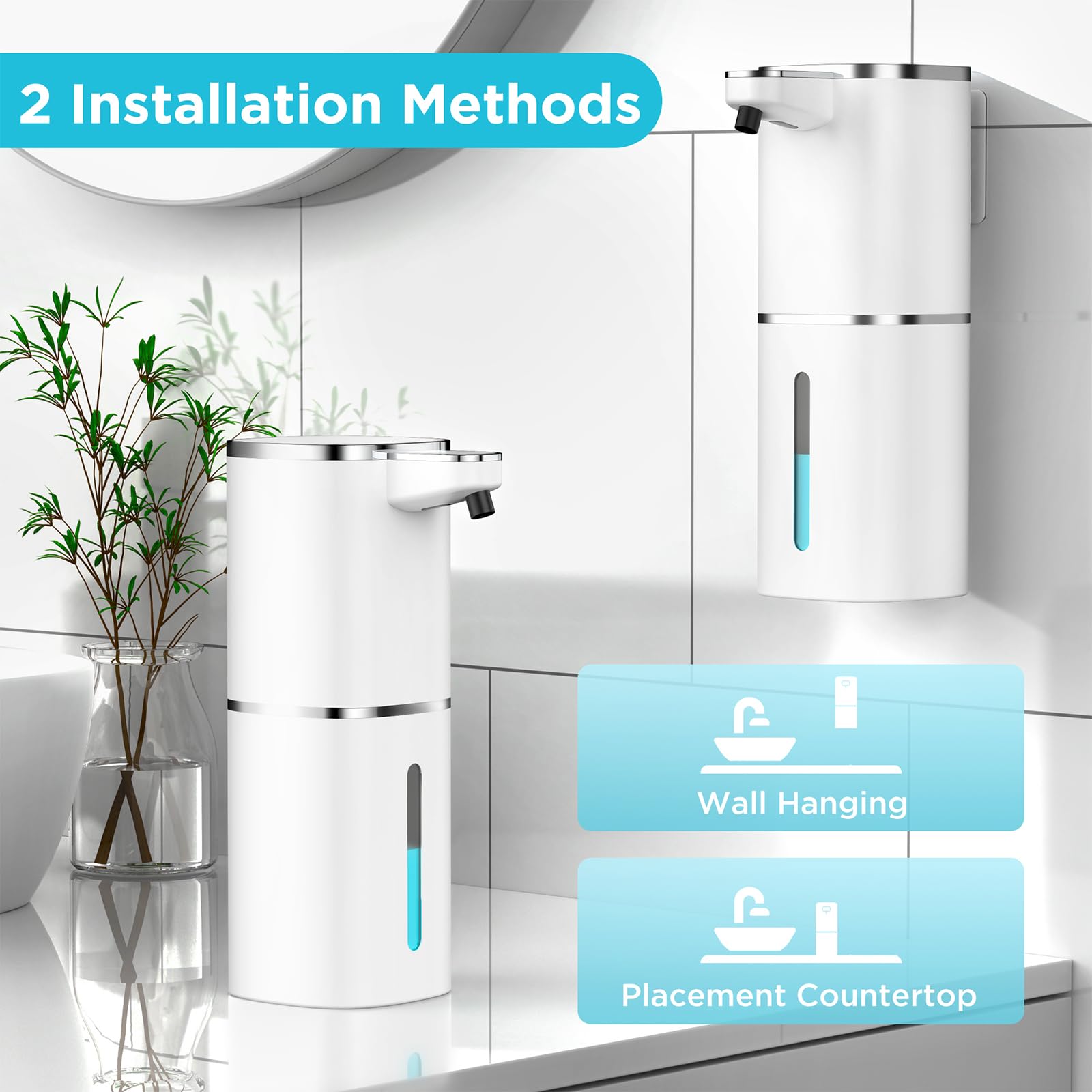 Dispenser Sapone Automatico,400ml Dispenser Sapone Bagno a Muro Con Sensore Infrarossi,USB Ricaricabile,Impermeabile IPX5 Soap Dispenser Per Cucina Bagno
