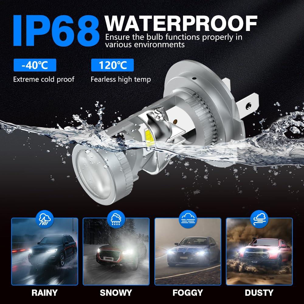 Ampoule H7 LED 400% plus Lumineux avec Objectif de Projecteur Aucun Problème D'astigmatisme 6000K 20000LM 12V IP68 Imperméable 2Pcs H7 LED Taille 1:1 Ampoules de Phares