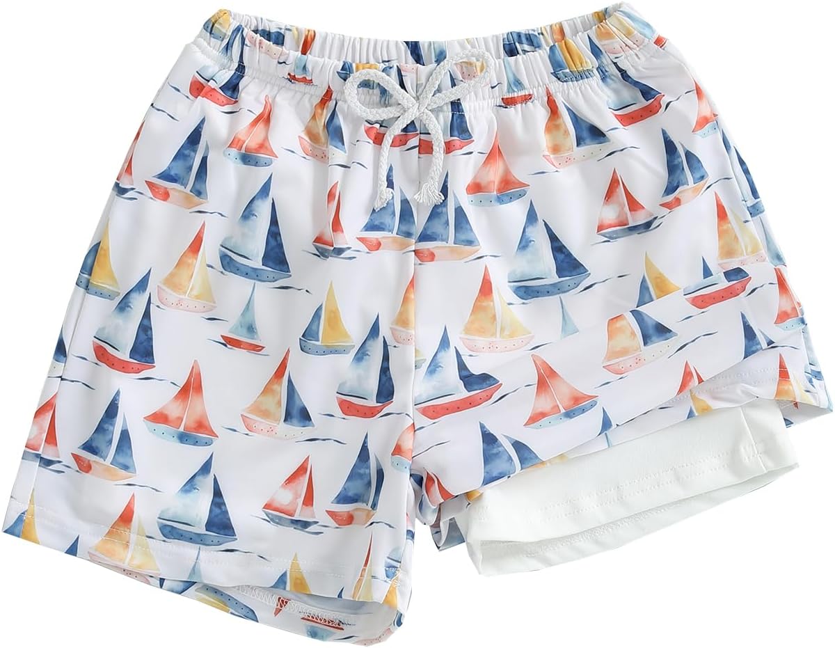 Twopumpkin 4th Fourth of July Toddler Baby Boy Outfit USA Trunk Red White and Bule Striped Compression Liner Shorts Swimsuit