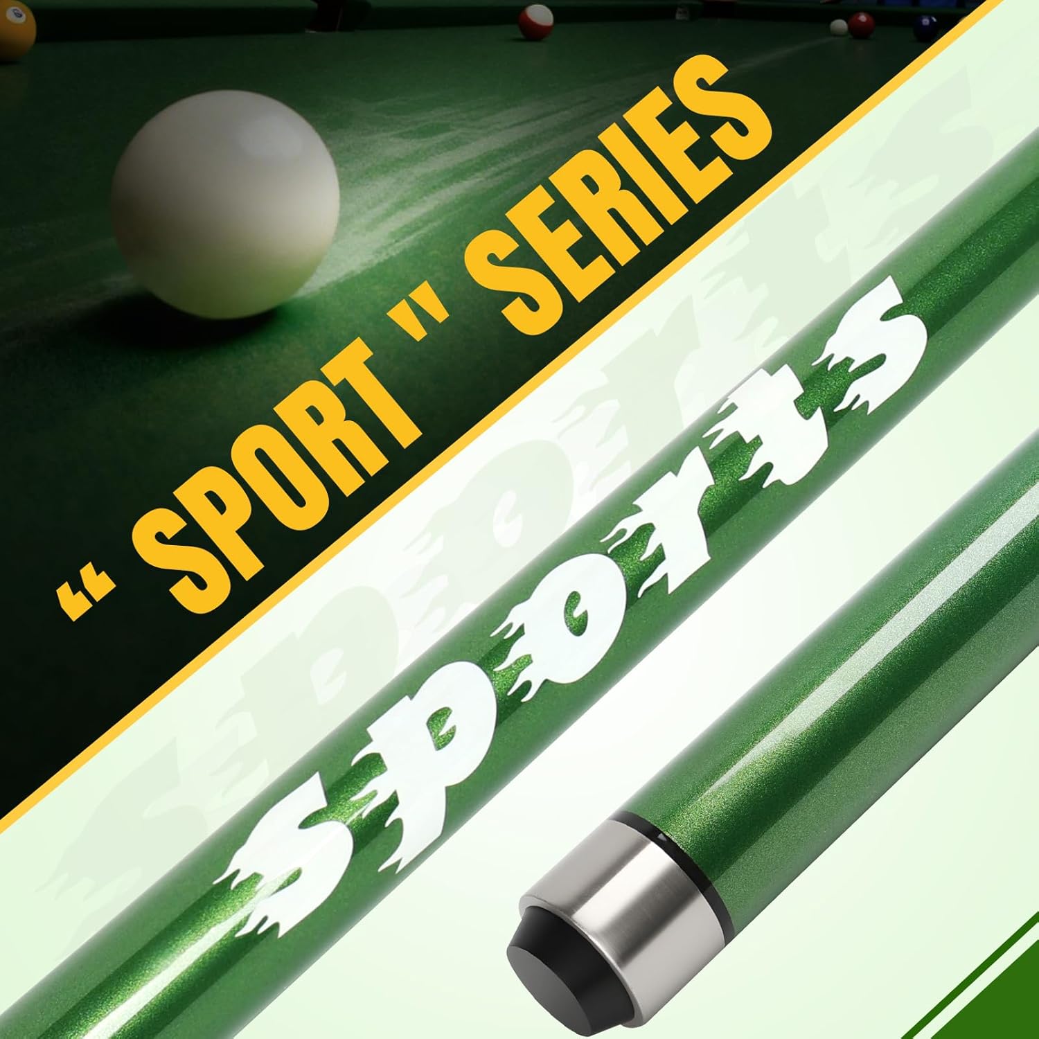 "Sports" Series Jump Break Cue 2-in-1 , 21-28 Oz Break Cue with 14mm Fiberglass Tip ,Professional 58'' Jump Cue Stick Set with Billiards Gloves and Chalks for Powerful Breaking and Skillful Jumping.