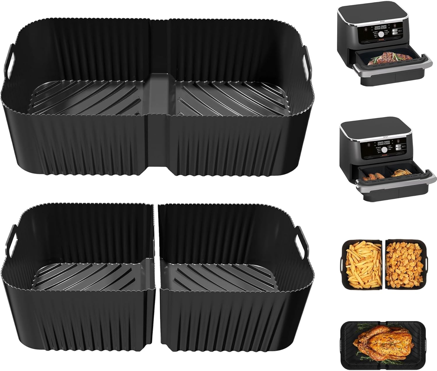 Air Fryer Silicone Liners for Flexi Drawer 10.4L, AF500UK and Foodi Flexdrawer Accessories, Premium 10cm High Reusable Large Air Fryer Inserts 3 Packs Black