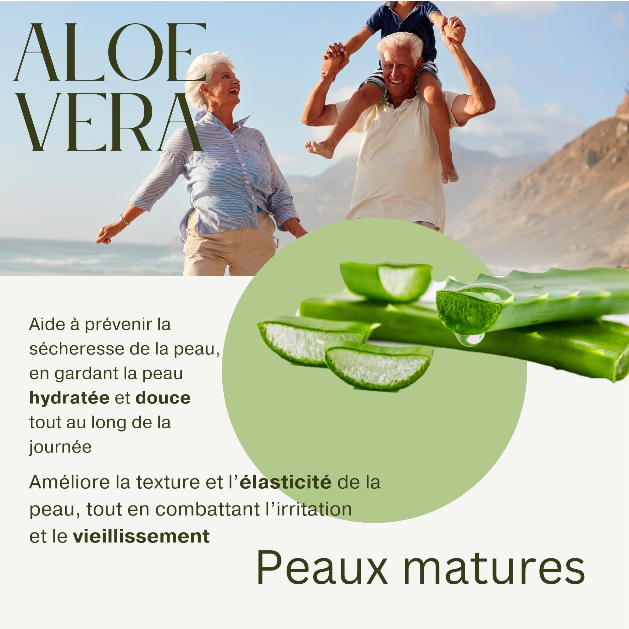 KEFUS Aloe Vera gel pur naturel 500 ml. Absorption immédiate et agréable texture non grasse. Nourrit, hydrate, rafraîchit et soigne la peau. Après-soleil. Afersun
