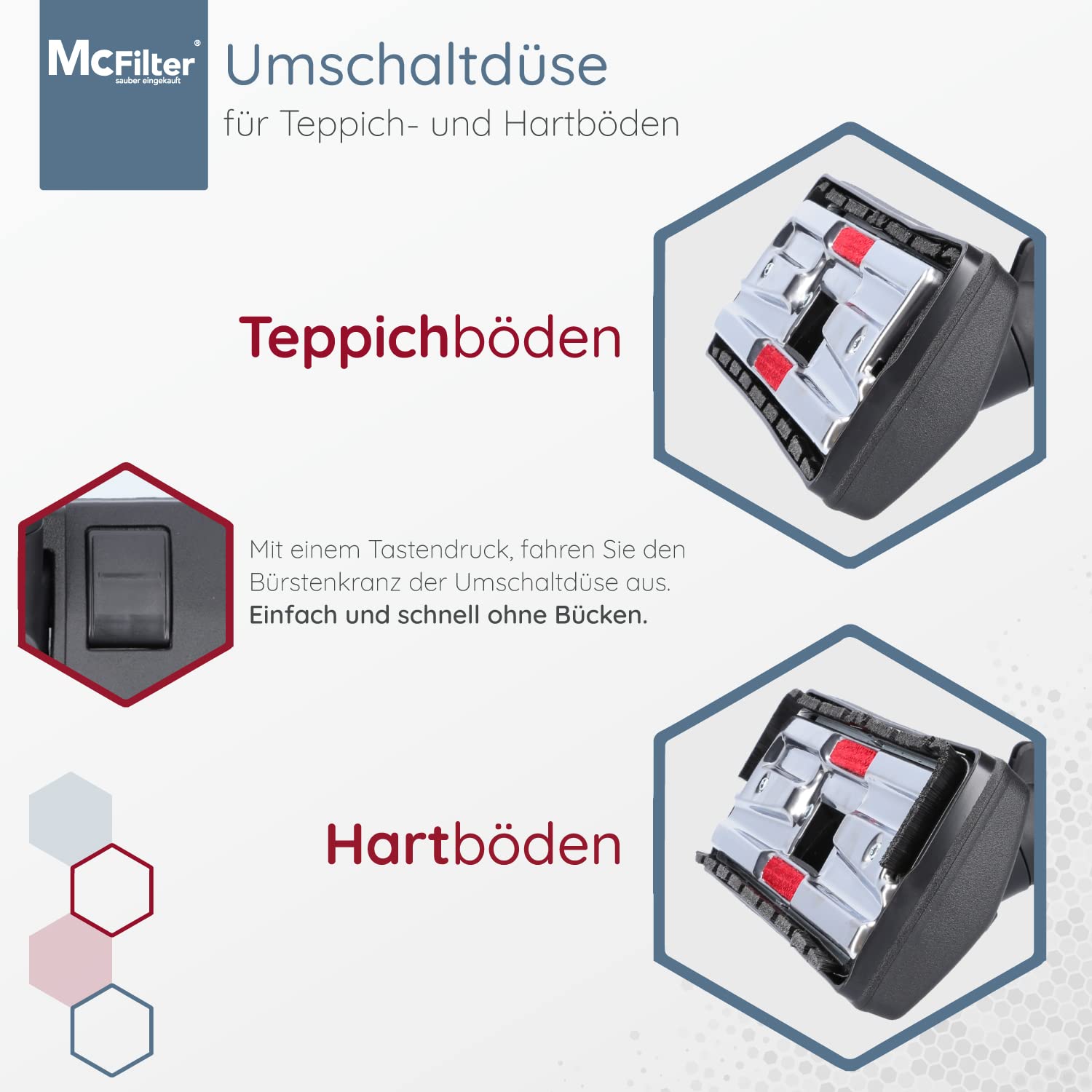 McFilter Parketborstel compatibel met alle Miele stofzuigers (bijv. S2, S4, S5, S6, S8, Classic C1, Complete C2/C3 serie) - mondstuk voor harde vloer met 35 mm aansluiting