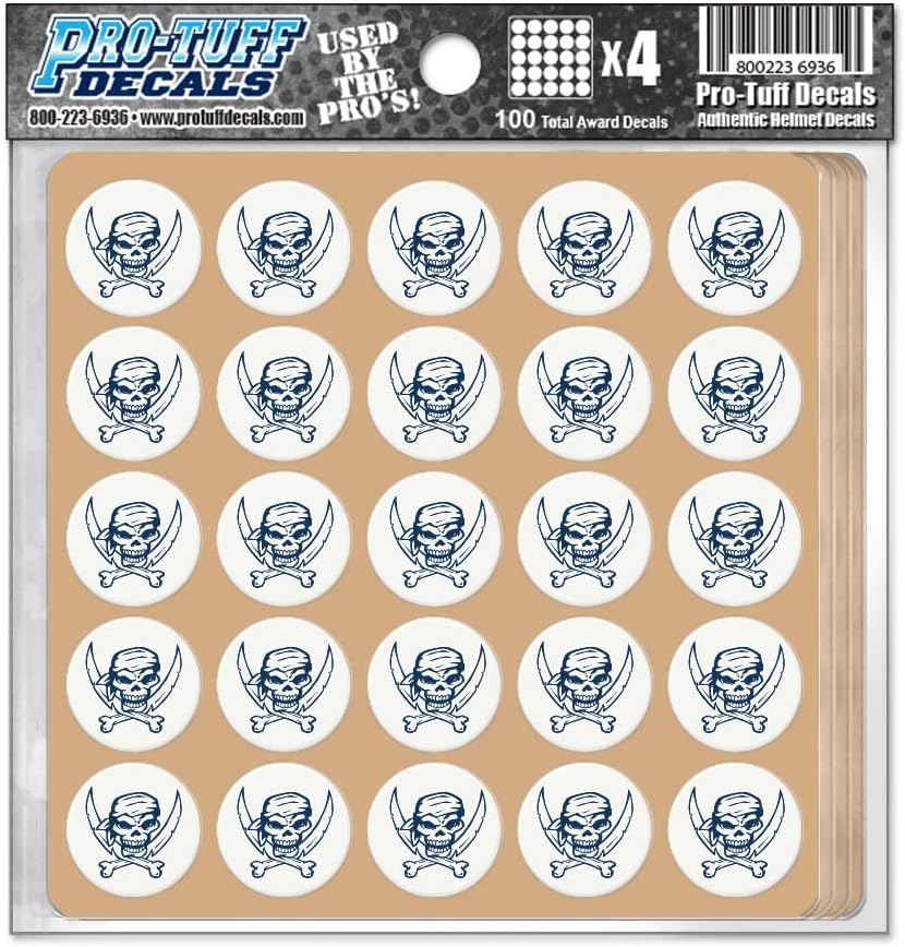 Miniatura 9 de Calcomanías de vinilo de mil grueso de 1-18 pulgadas de diámetro (100 calcomanías), diseño de calavera y espadas bucaneras, fútbol, béisbol,