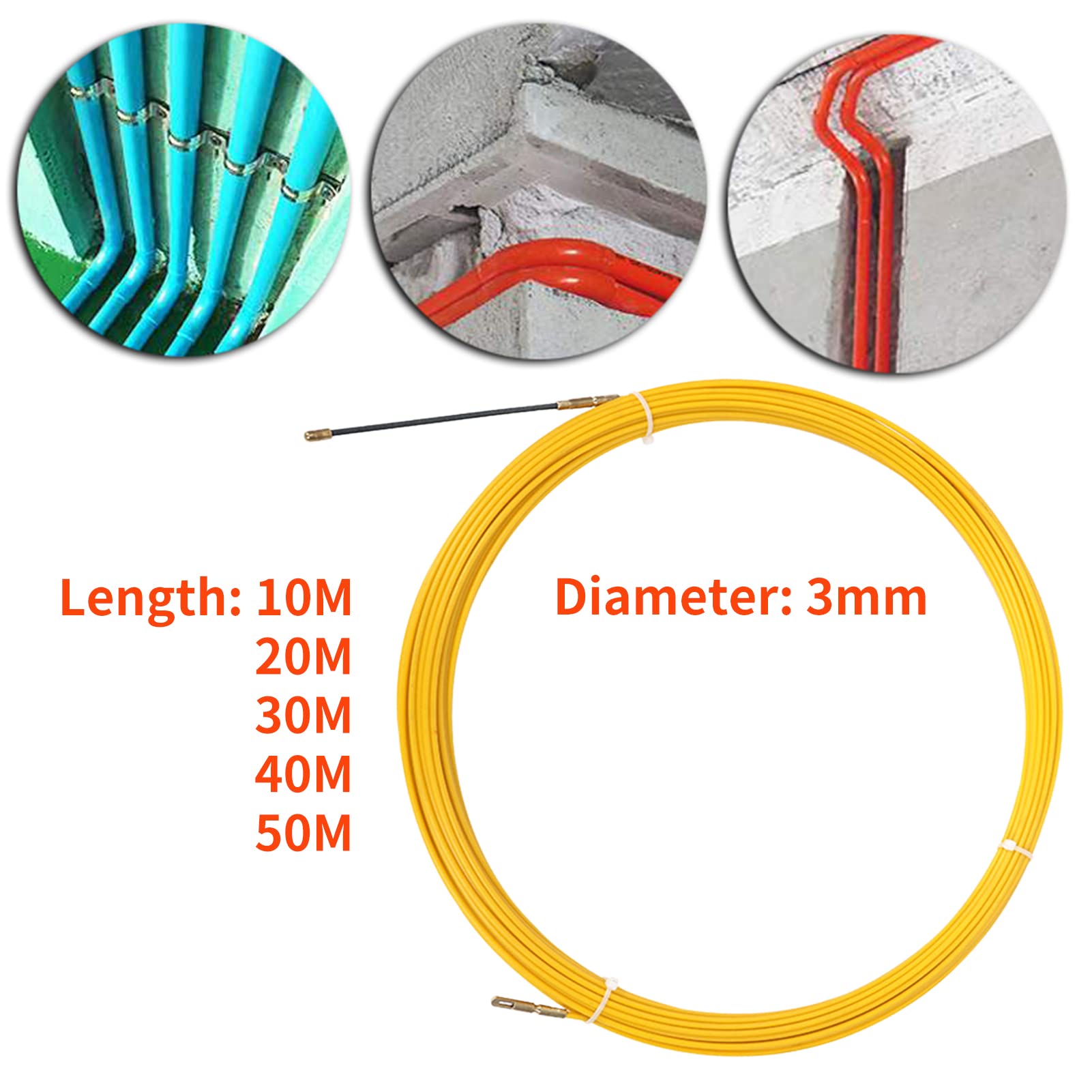 3mm-20M Sonda Tiracavi,Estrattore Cavi Elettrici in fibra di vetro, Fish Tape,Cable Puller