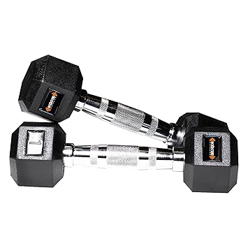 Kore Rubber Coated Professional 1 Kg (Set of Two) Hexa Fixed Dumbbells Home Gym Exercise Equipment for Men & Women, Black