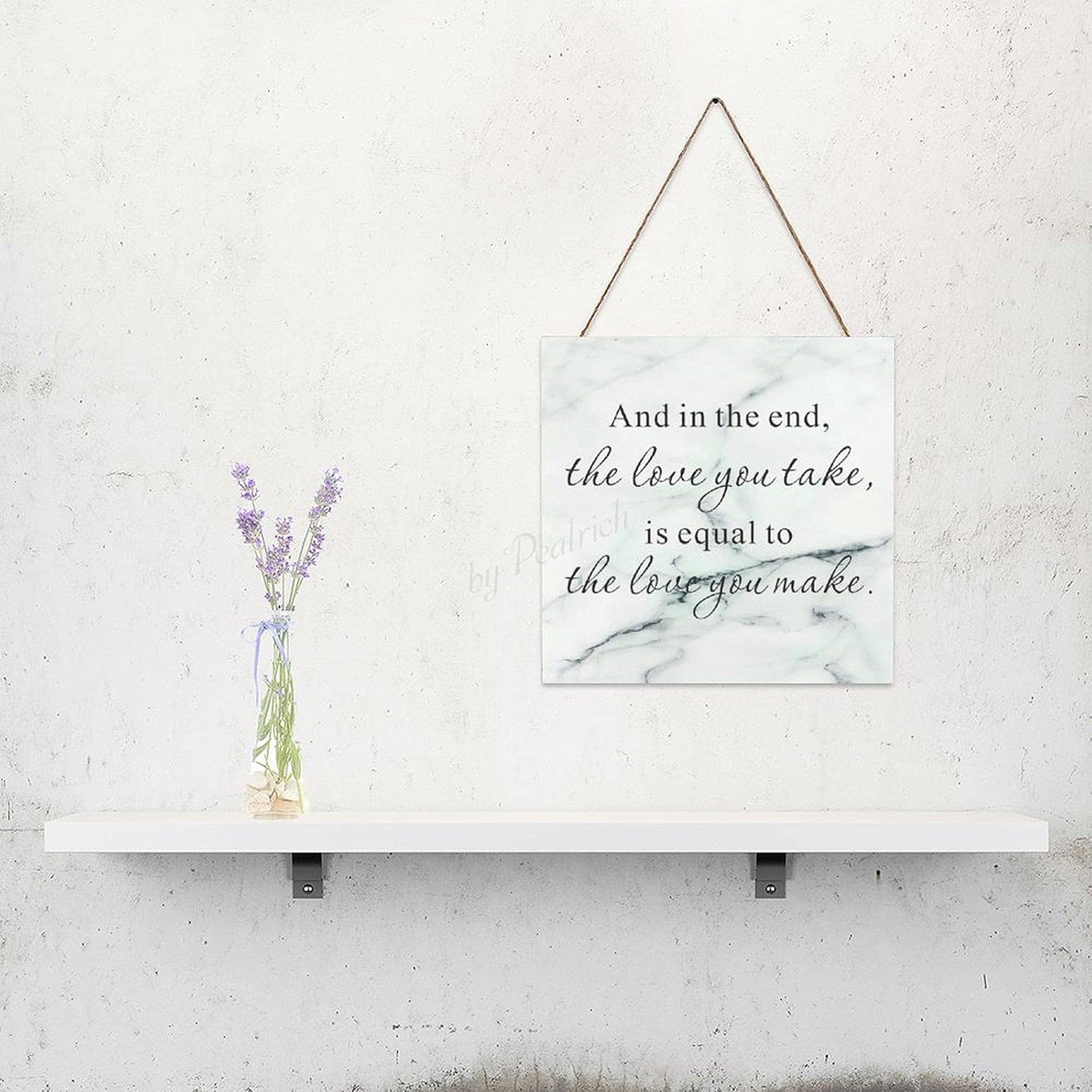 and in The End The Love You Take Wood Wall Decor Plaque Sign Farmhouse Rustic Wall Decoration Hanging Sign with Rope 12"x12", Ceramic Background