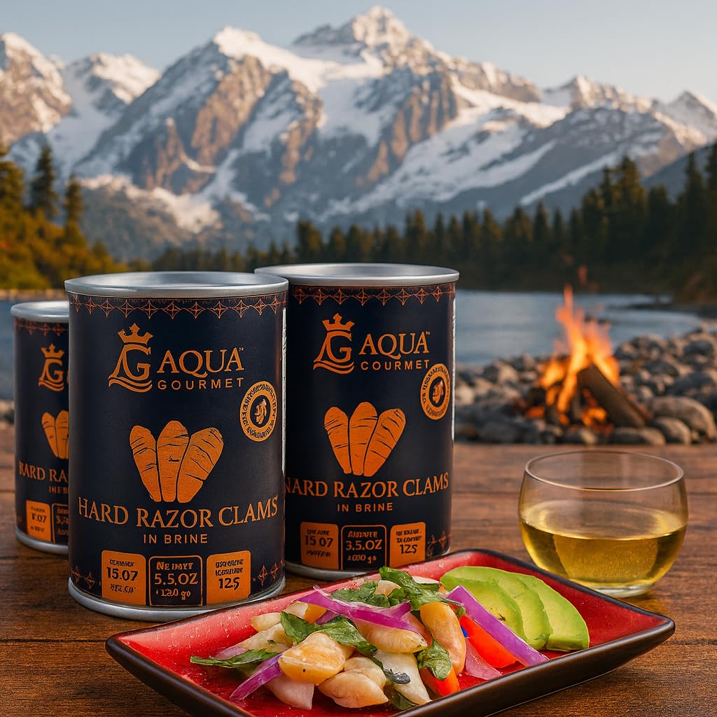 Aqua Gourmet - Canned Hard Razor Clams in Brine, Premium Chilean Seafood, 15 oz Can, Ready to Eat