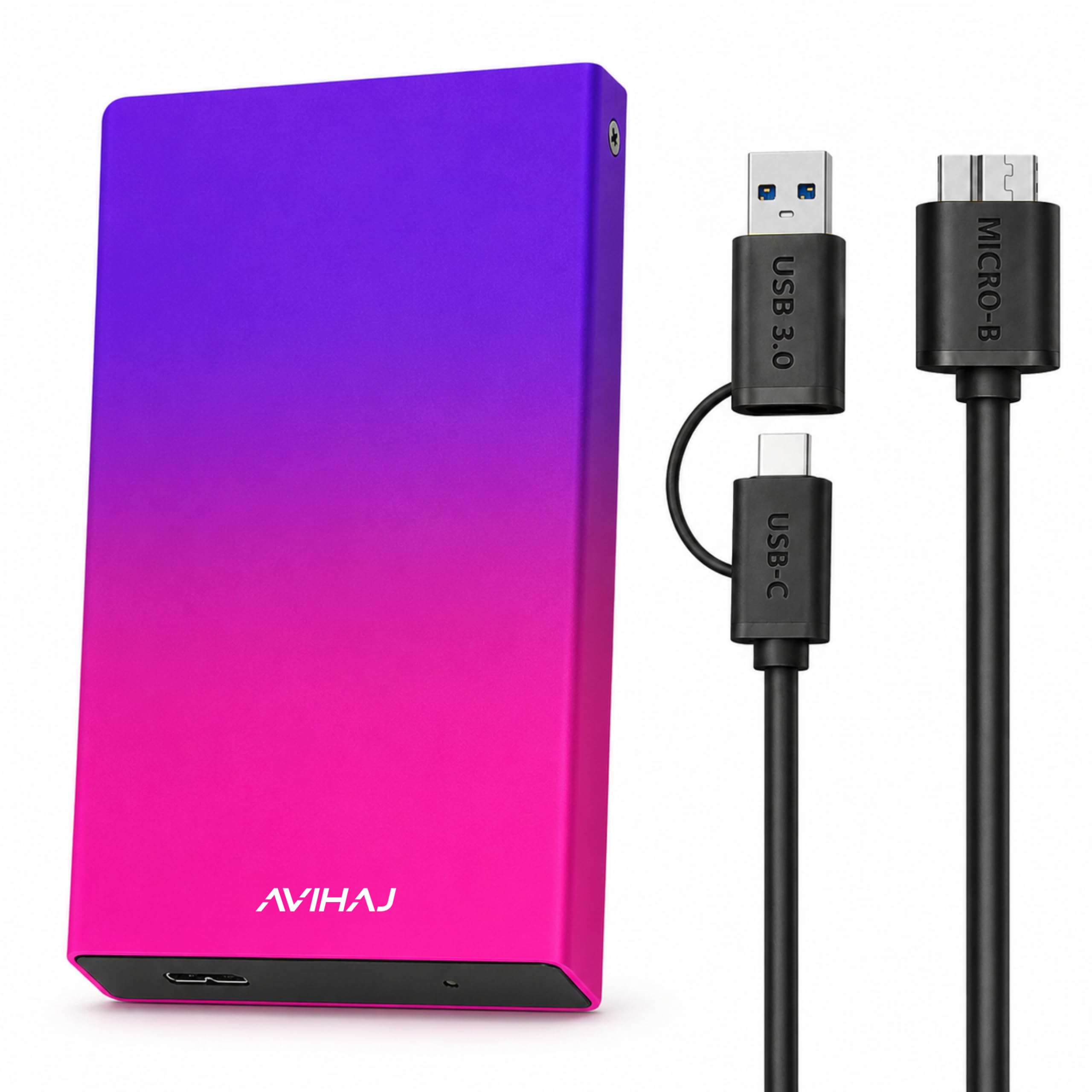 AVIHAJ Portable External Hard Drive USB 3.0 & USB-C 2.5 Inch | 5Gbps Transfer Speed, Plug…