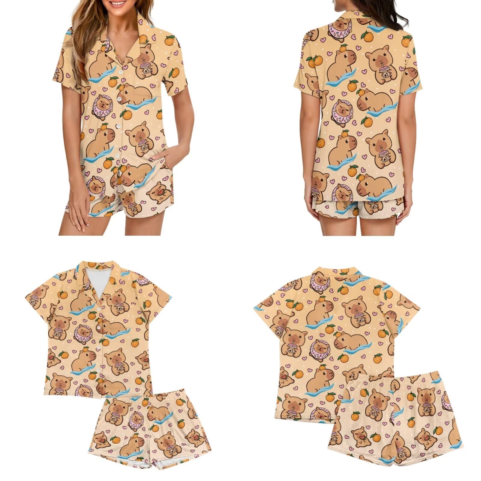 Conjunto de pijama a juego para parejas, de manga corta, con botones, para hombres y mujeres