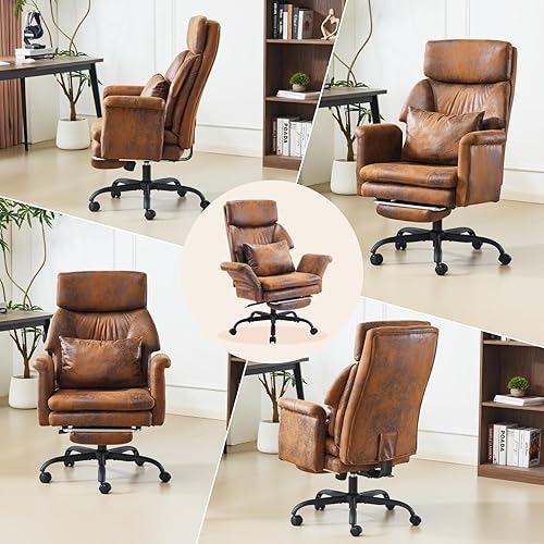 Miniatura 3 de VINGLI Silla de oficina alta reclinable de 100 a 130 con reposapiés y reposabrazos ajustables, silla ergonómica cruzada con ruedas y reposacabezas,