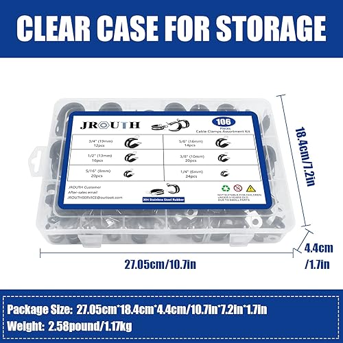 Miniatura 6 de Kit surtido de 106 abrazaderas de cable, (0.23 a 0.79 pulgadas) - Abrazadera de tubo aislada acolchada de acero inoxidable 304, abrazadera de bucle,
