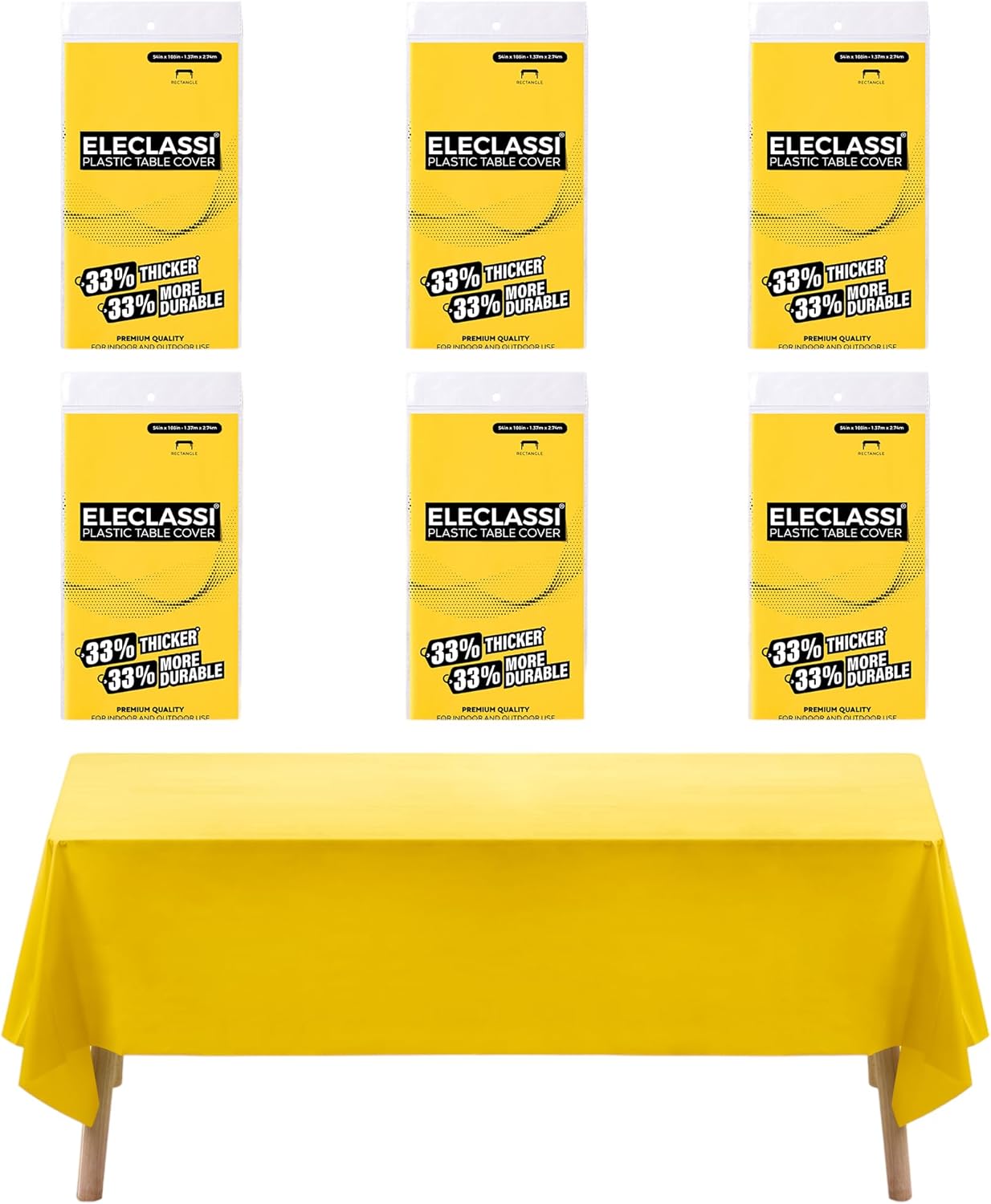 Yellow 6 Pack Disposable Plastic Tablecloth Cover 54 x 108