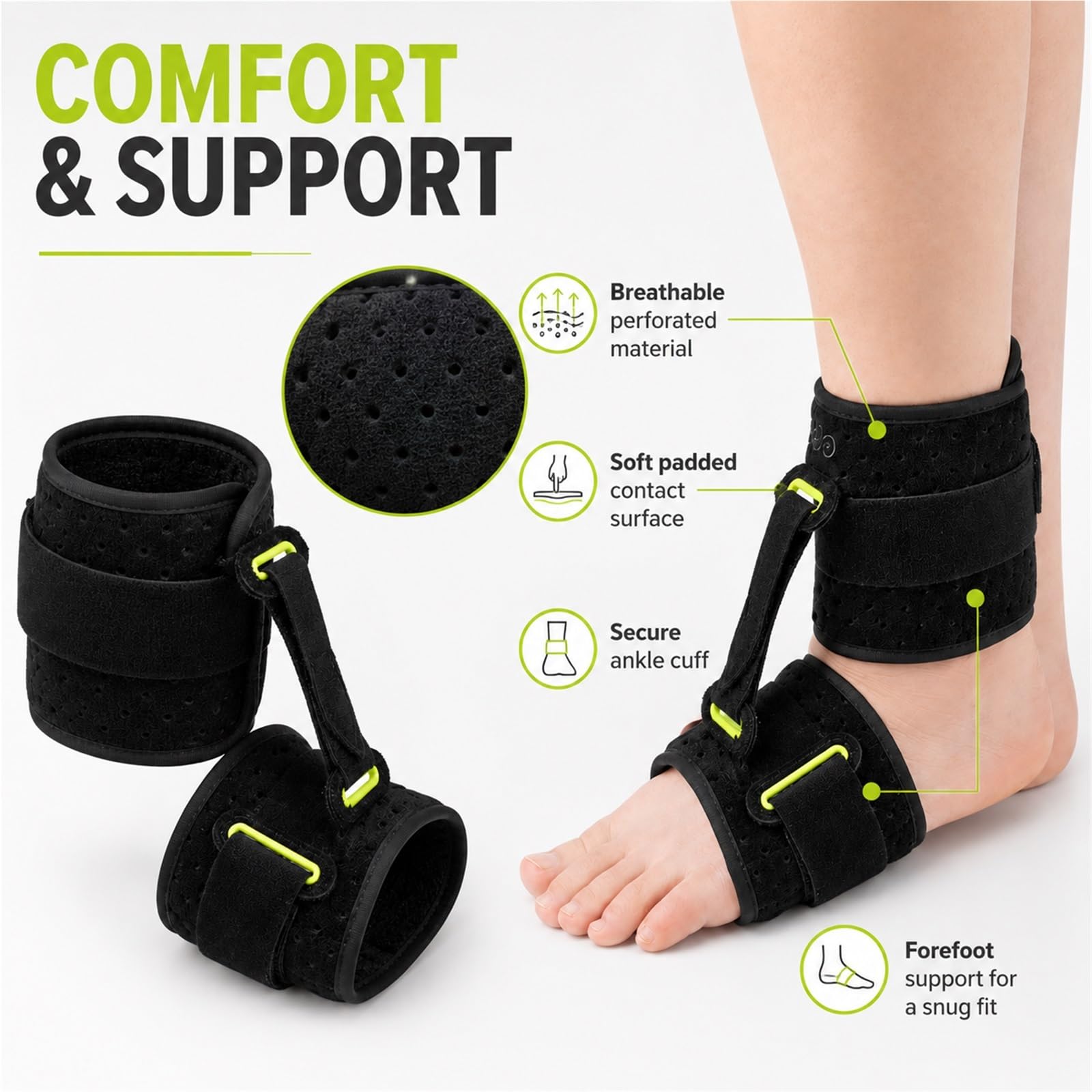 Supporto Caduta Piede AFO Tutore Caviglia Ortesi per Emiplegia Ictus Fascite Plantare Tendinite di Achille Regolabile Traspirante per Scarpe Stringate e Sandali(Nighttime Use)