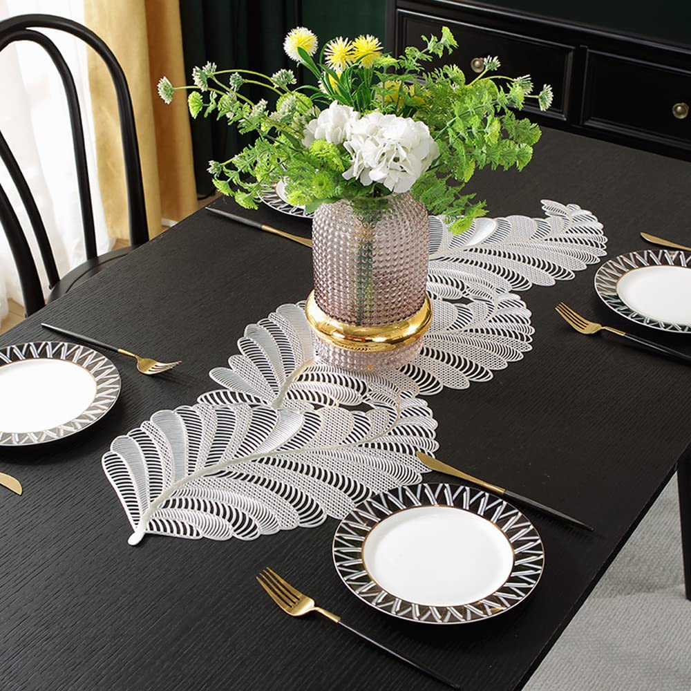 Chemin de table PVC argenté 92x33 cm antidérapant et creux pour déco de table