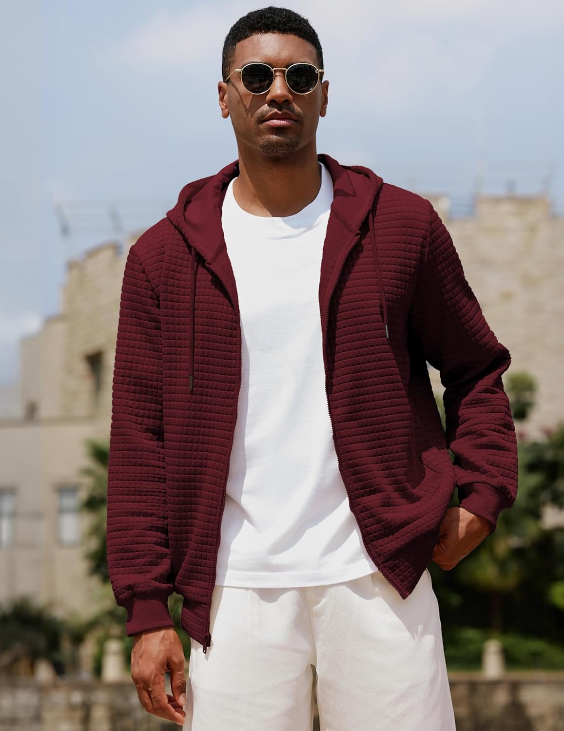 JMIERR Men’s Jacquard Plaid Hoodie Long Sleeve Drawstring Casual Hooded Sweatshirts Jackets with Pockets - Image 4