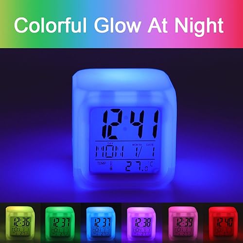 Miniatura 8 de Truck USA Flag Digital Alarm Thermometer Night Glowing 7 Colors Clock with LED for Bedroom
