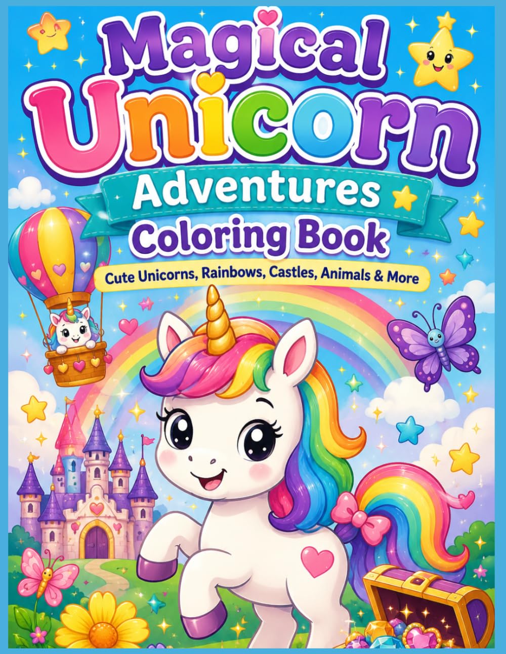 Magical Unicorn Adventures Coloring Book: Cute Unicorns, Rainbows, Castles, Animals & More for Kids Ages 4–8