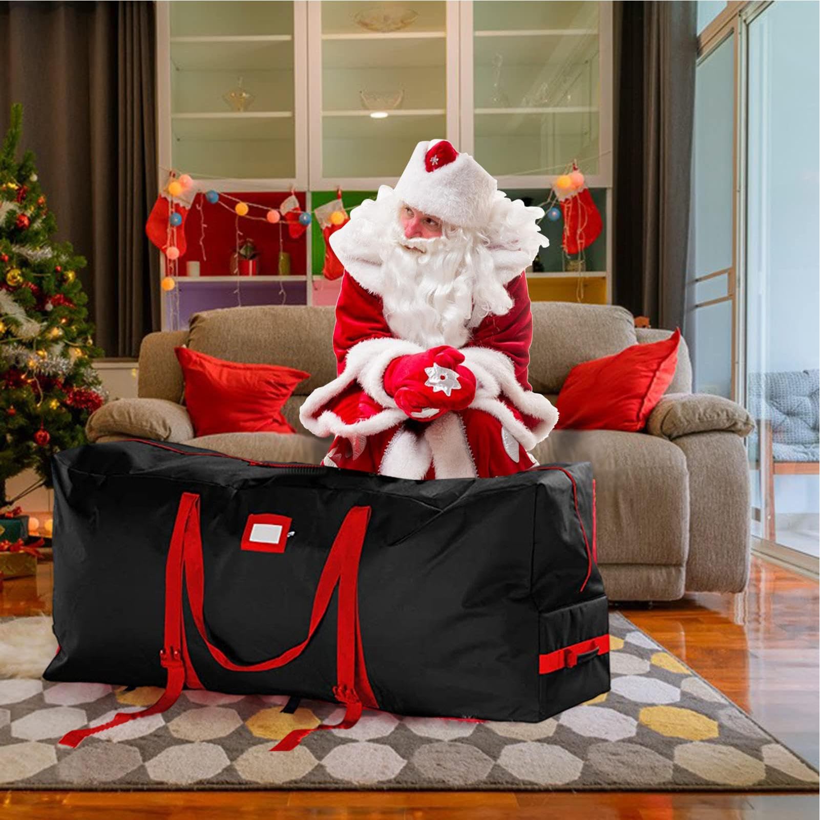 Sacca per Albero di Natale Organizzatore Resistente Con Ruote E Maniglie | Sacca Impermeabile Per Albero Di Natale Per Imballaggio, Trasloco, Abbigliamento, Casa, Soffitta, Garage E Vacanze