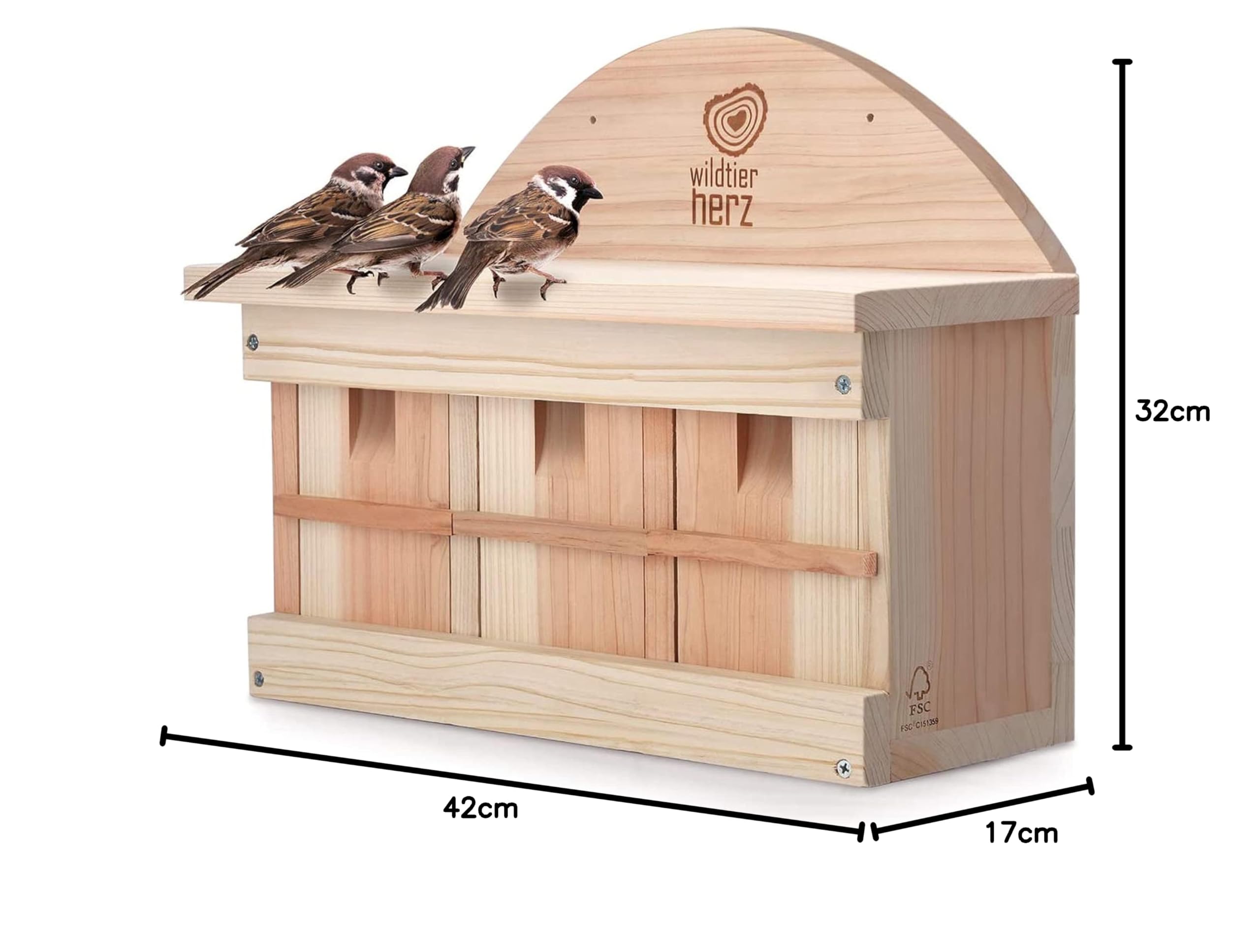 Wildtier Herz Nido de Madera para pájaros, Caja de Madera de 42cm x 32,5cm x 17cm, Atornillada, Sin Tratar, Resistente a la Intemperie, Provee un Espacio para anidar