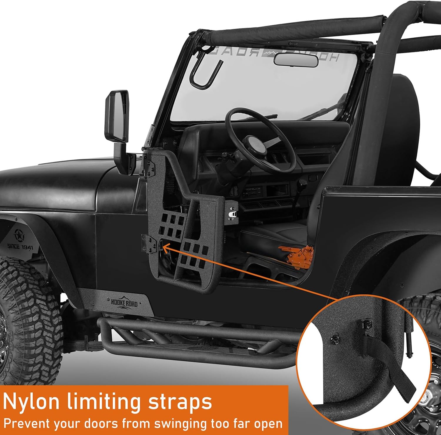 Hooke Road CJ7 YJ Tube Half Doors for 1976-1995 Jeep CJ-7 & Wrangler YJ, Heavy-duty Steel Offroad Tubular Trail Door Guards - 2PCS