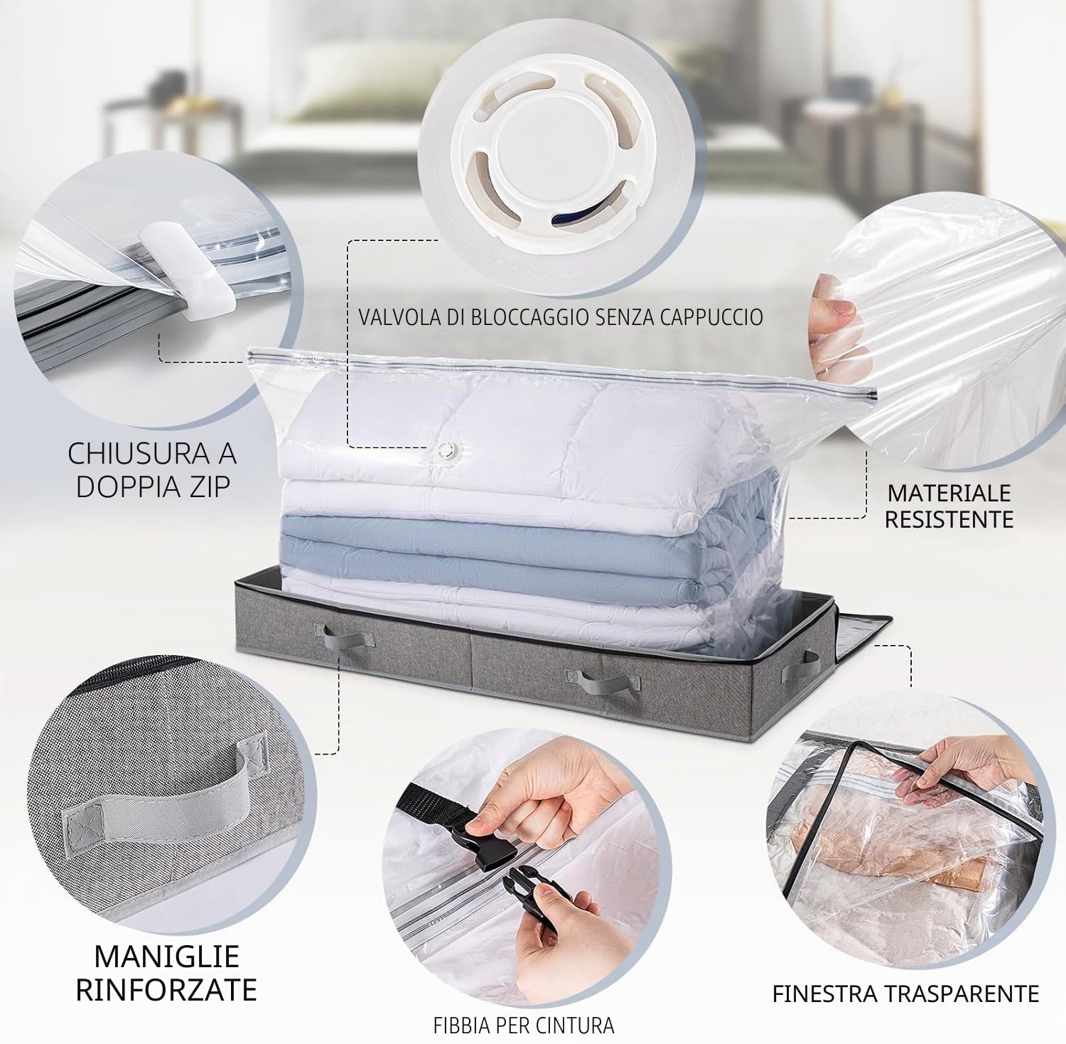 TAILI Sacchetti Sottovuoto Salvaspazio 2 in 1, 105x43x15 cm | Per Piumini, Vestiti, Biancheria da Letto, Pieghevoli, per Risparmiare l'80% di Spazio in Più