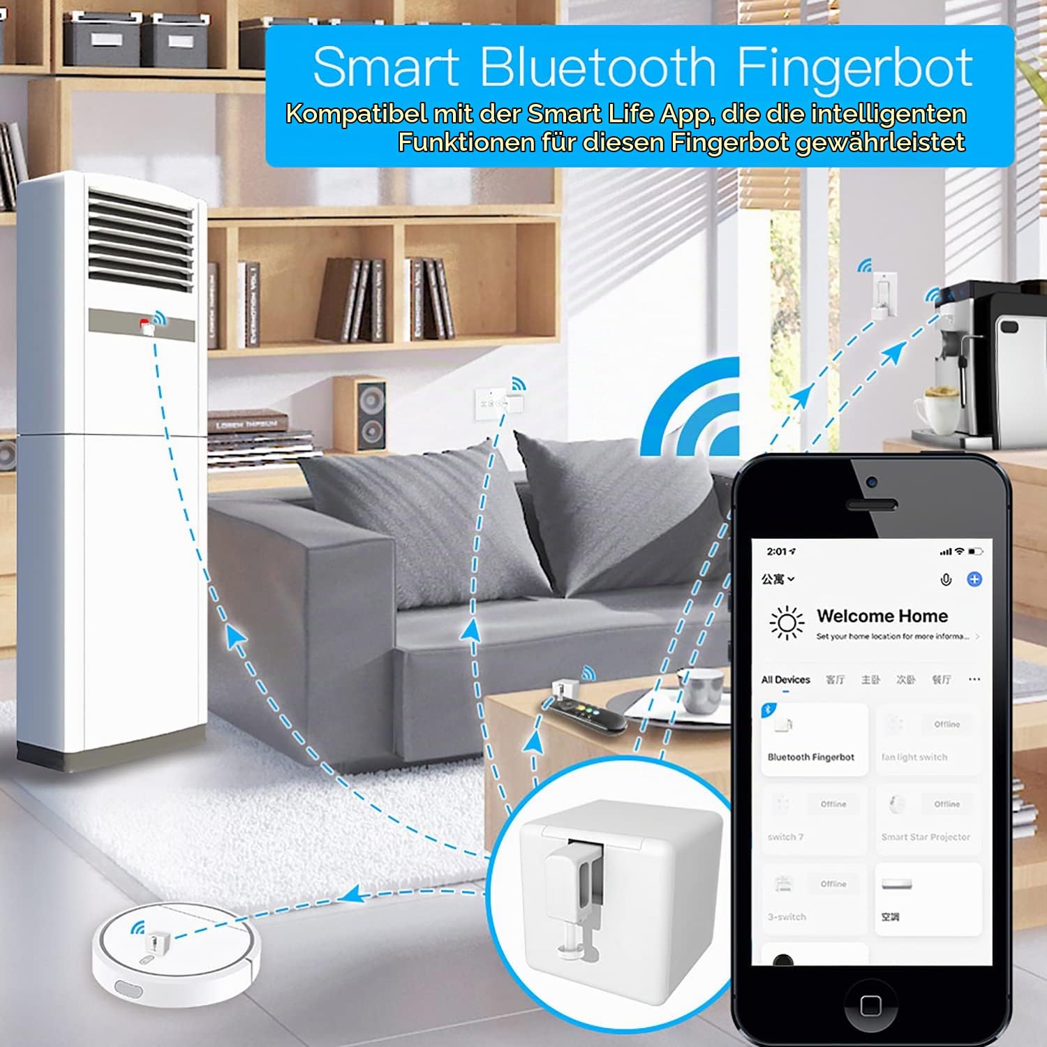 Smart Switch Button Pusher: Bluetooth Fingerbot Plus mit Toolkit für alle Schalter, Tuya App-Steuerung, Tuya Bluetooth Hub hinzufügen, um es mit Alexa, Google Home kompatibel zu machen (weiß)