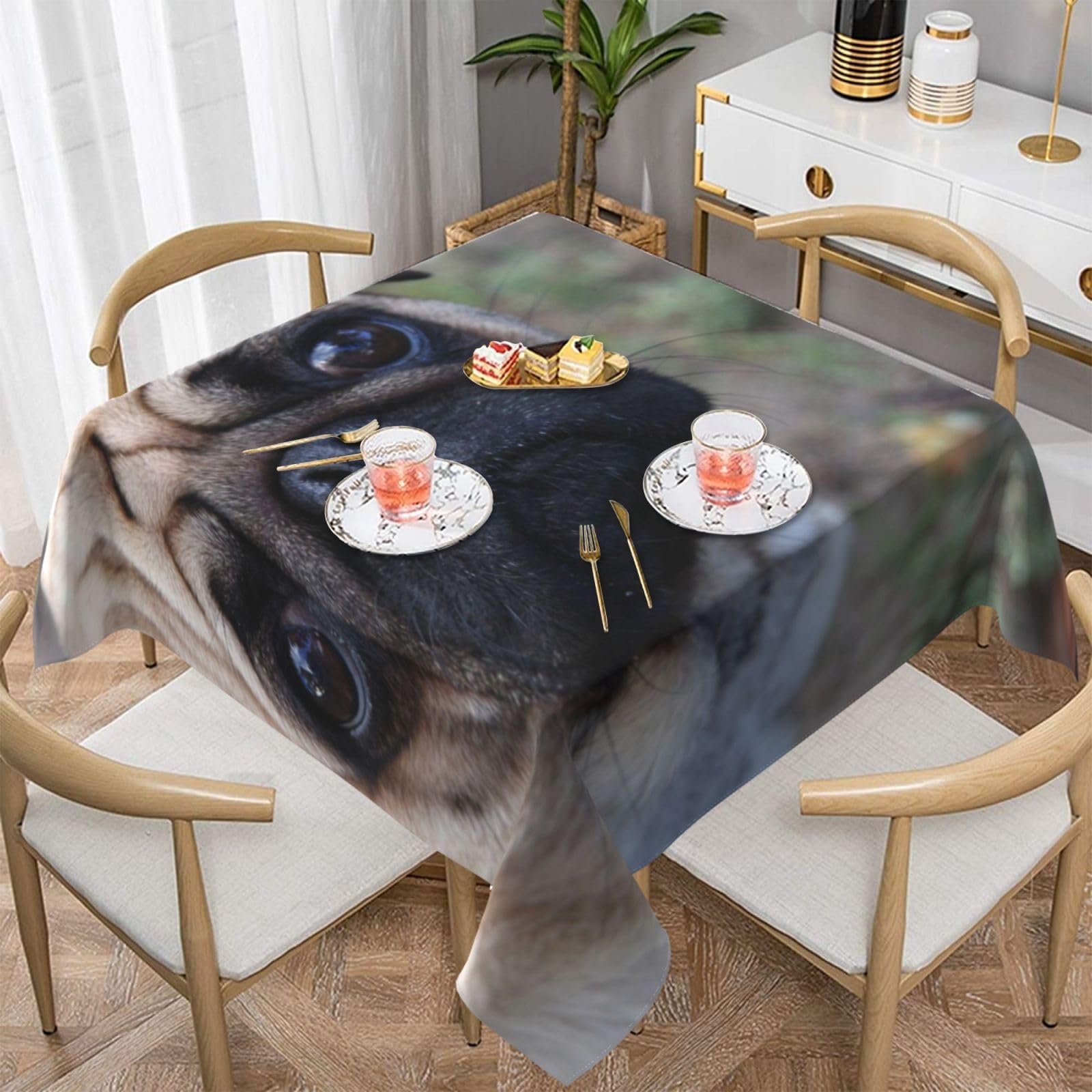 DCEHGEW Pug dog Prints Square Tablecloth 152x152 CM, Waterproof Fabric Table Cloth for Dining Table, Farmhouse Table Cover for Kitchen Dining Tabletop Decoration