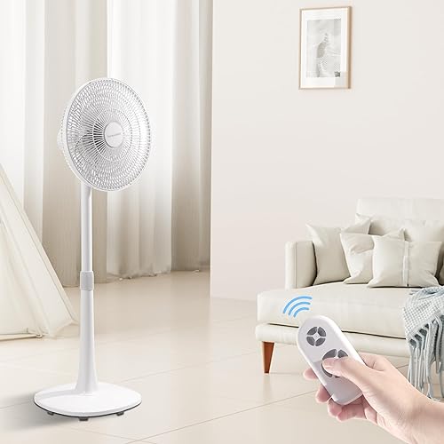 Miniatura 9 de Ventilador de suelo oscilante de 4 velocidades de 7 aspas, 14.5 pulgadas, altura ajustable, ventilador de pie para el hogar, motor de CC, con