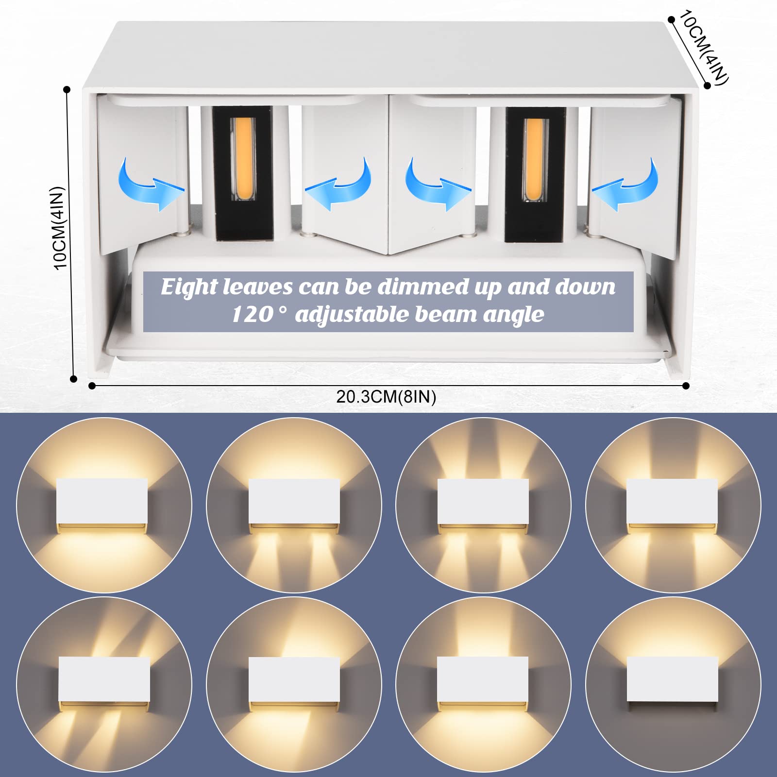 Cwycfw 2 Pezzi 24W Applique da Parete Interno/Esterno 3000K Bianco Caldo Applique Esterno Angolo del Fascio Regolabile Moderno Lampade da Parete IP65 Impermeabile Bianco Aapplique da Esterno