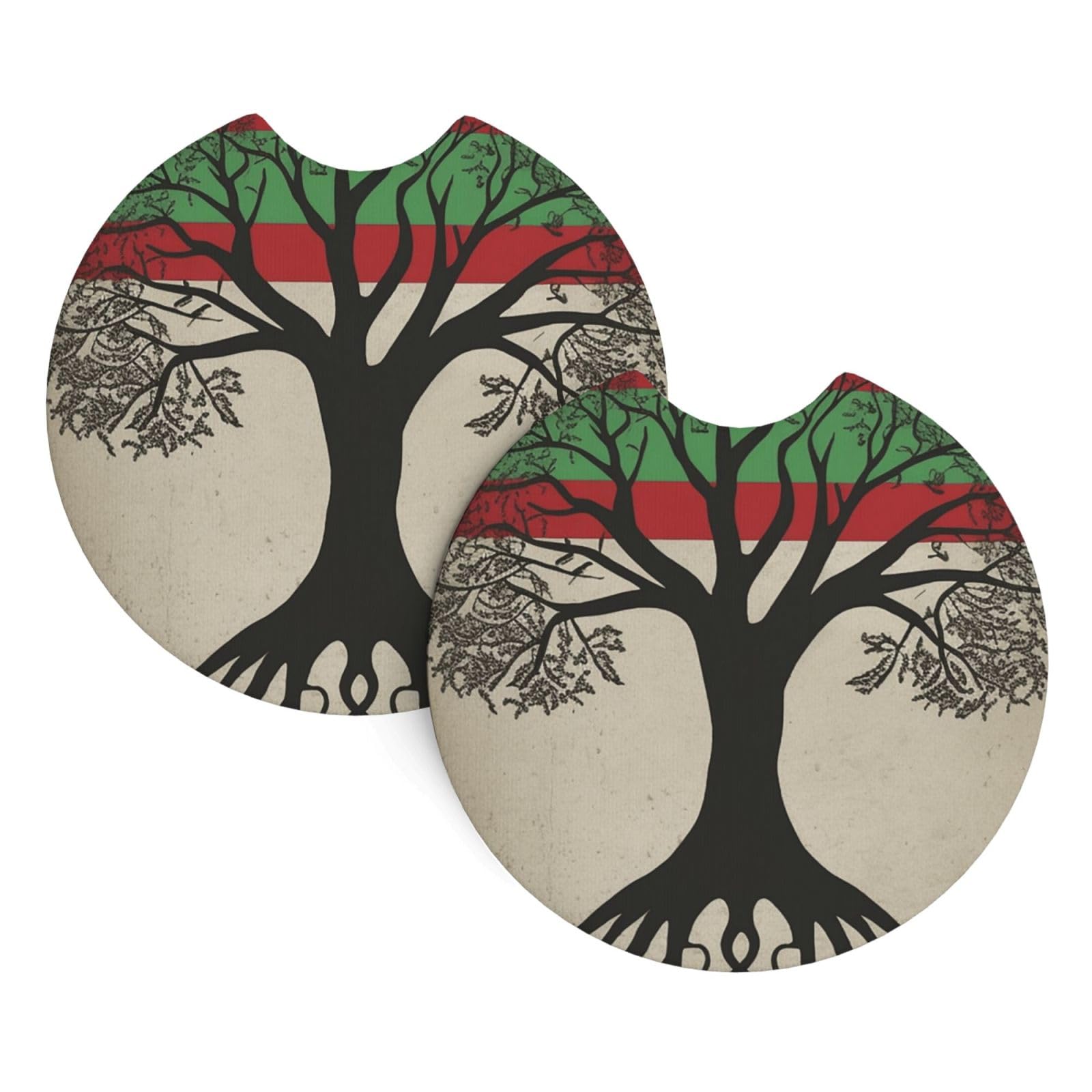 2 Pack Car Coaster for Cup Holders Tree of Life Palestinian Flag Car Cup Coaster 2.7" Neoprene Non-Slip Automotive Cup Mat Universal Auto Car Interior Accessories for Women Men Cup Pad