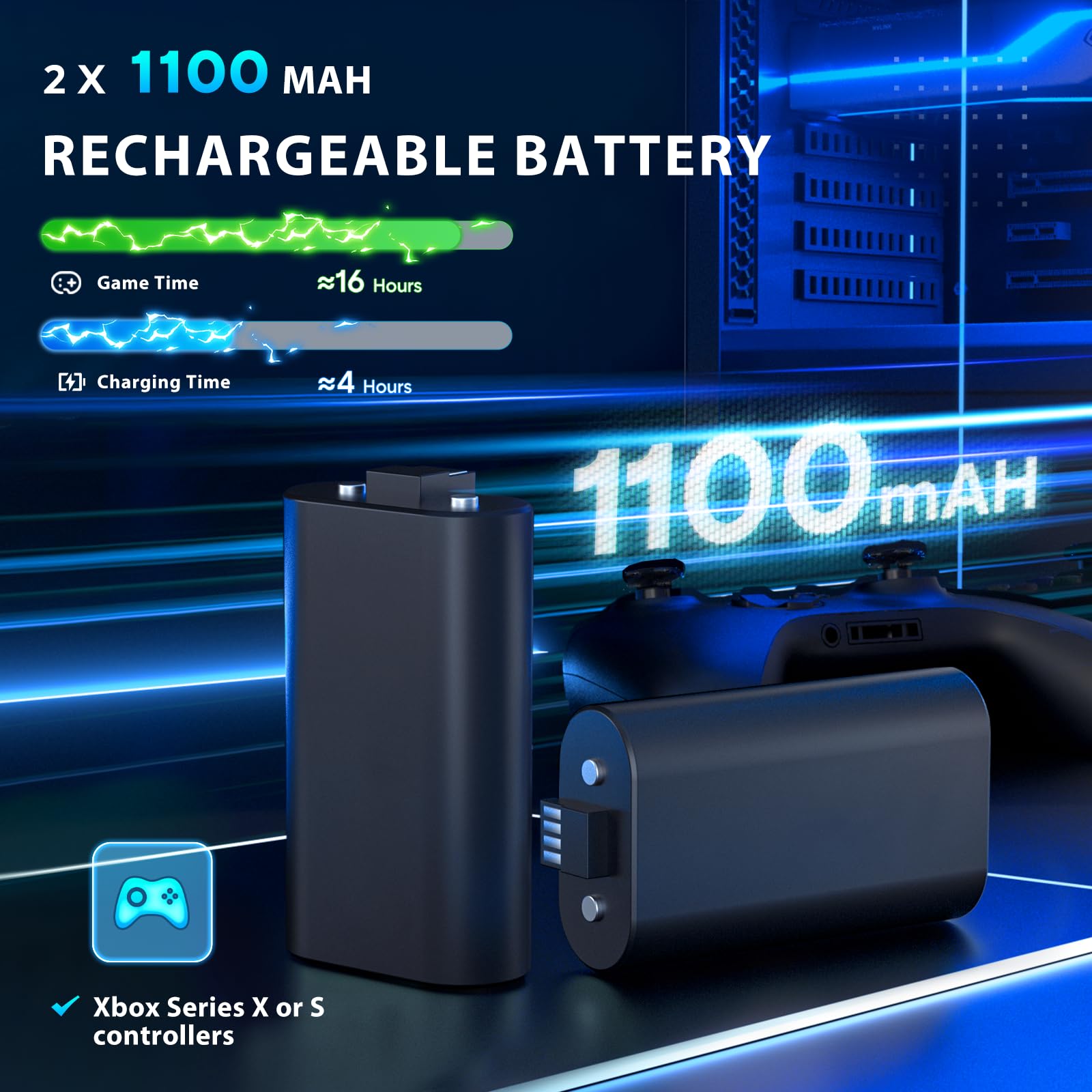 Soporte de pared con ventilador de refrigeración para Xbox Series X/S, estación de carga vertical de doble controlador con 2 baterías recargables de 1100 mAh para accesorios de consola Xbox, 3 puertos