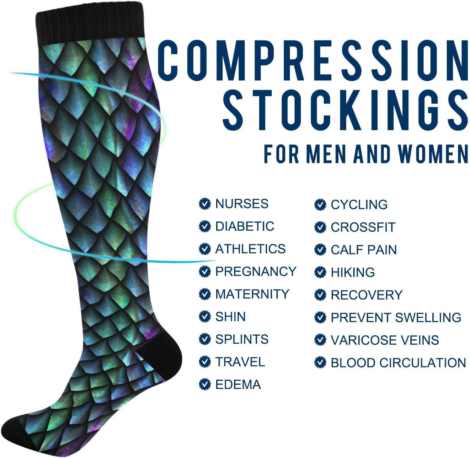 Compression Socks for Women & Men, Knee High Socks for Circulation Medical Running Athletic Nurse Travel