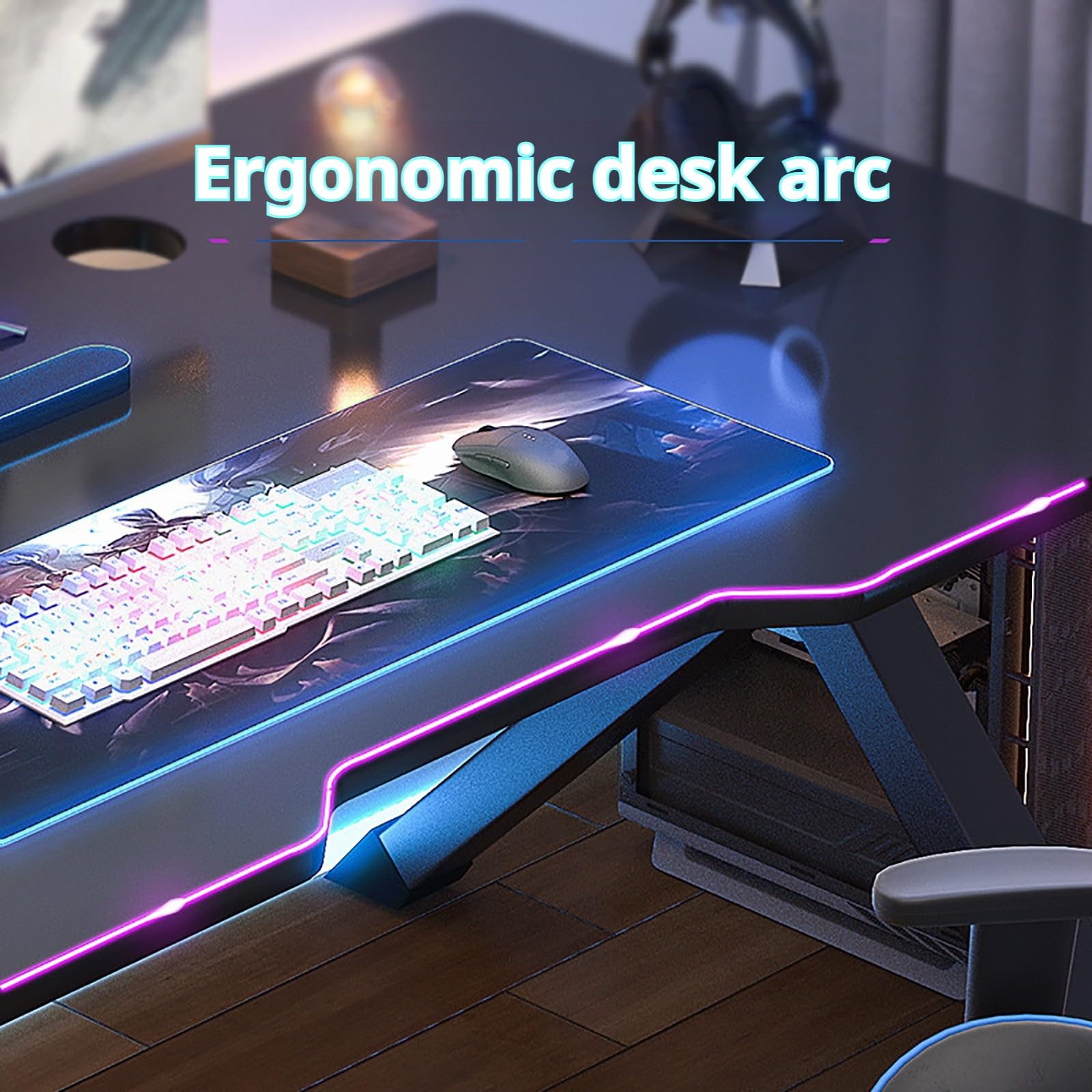 Scrivania da gioco Home Office Design salvaspazio facile da montare si adatta a monitor da 80 pollici, perfetta per giocatori e professionisti.