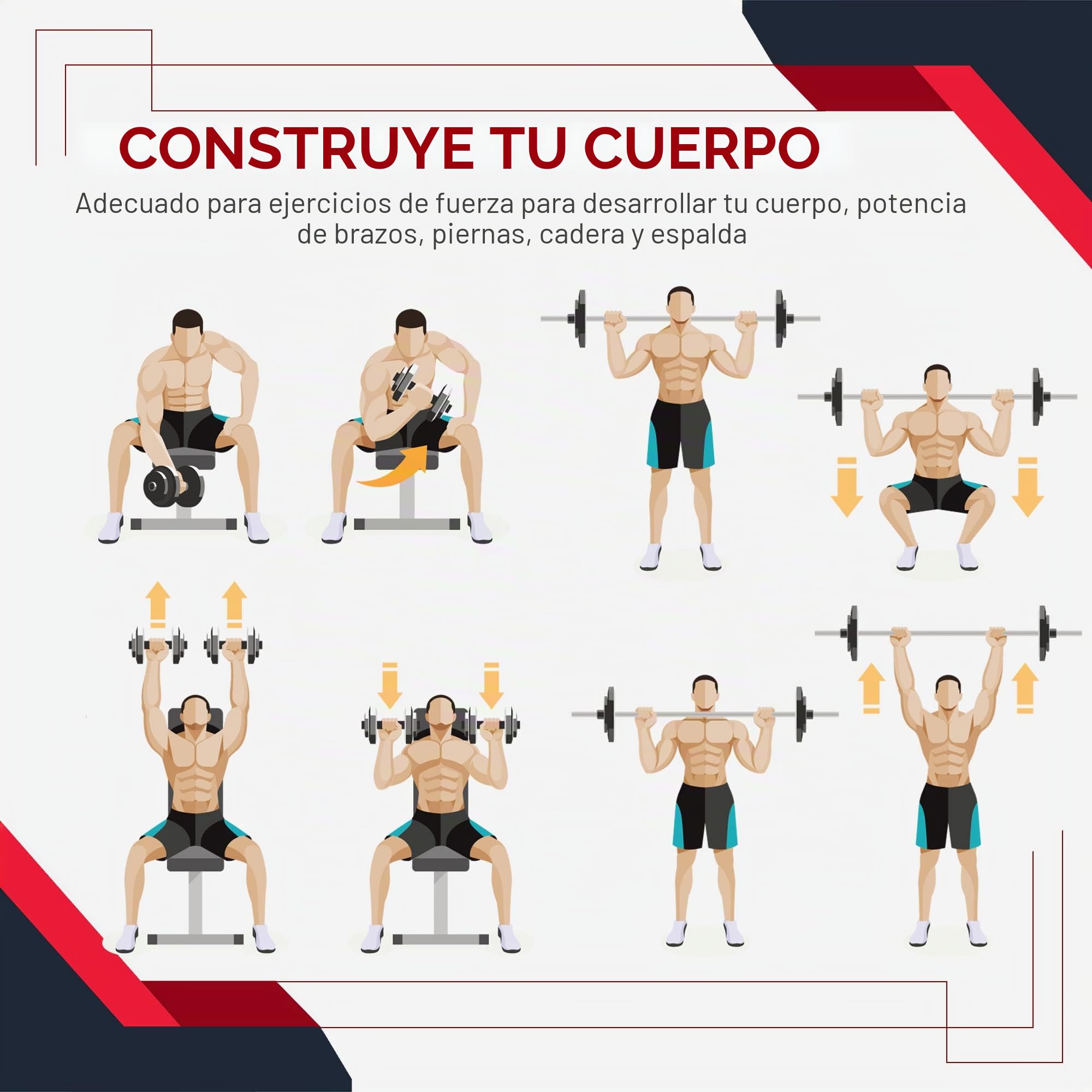 HOMCOM Juego de 4 Discos de Pesas de 2x5 kg y 2x10 kg Juego de Placas de Pesas con Agujero de Ø25 mm para Barra o Mancuernas Entrenamiento de Fuerza Levantamiento Negro