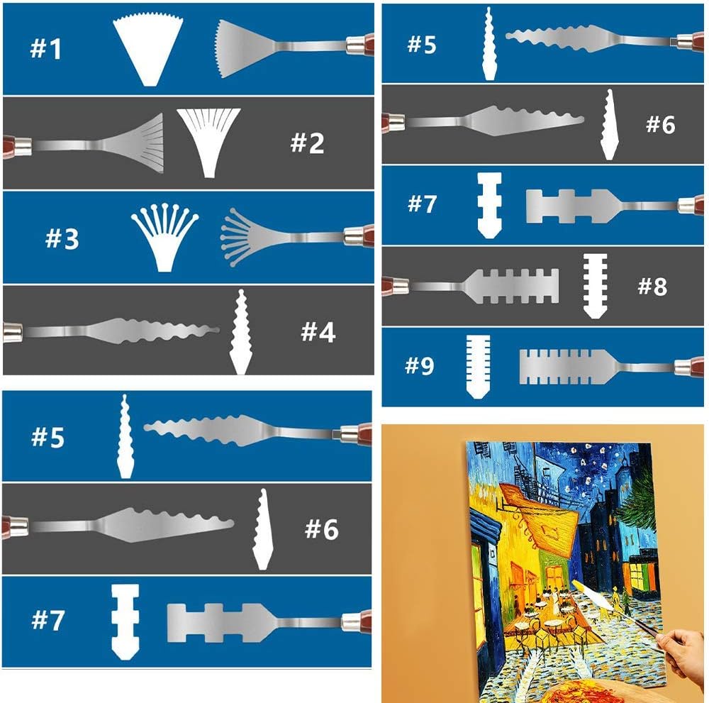 aRtEllcoco 14pcs Palette Knife Set, Painting Mixing Scraper Stainless Steel Palette Knife with Different Scrape and Sizes Wood Handle (Mix Shape)