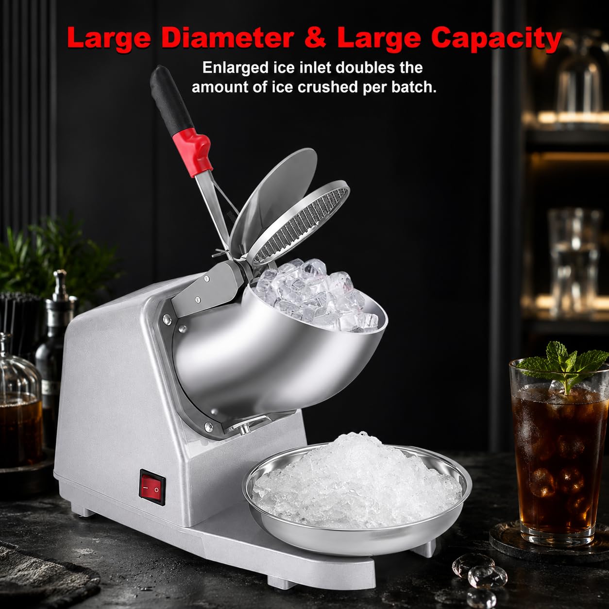 Frantoio elettrico a cono da neve 300 W in acciaio inox, grigio