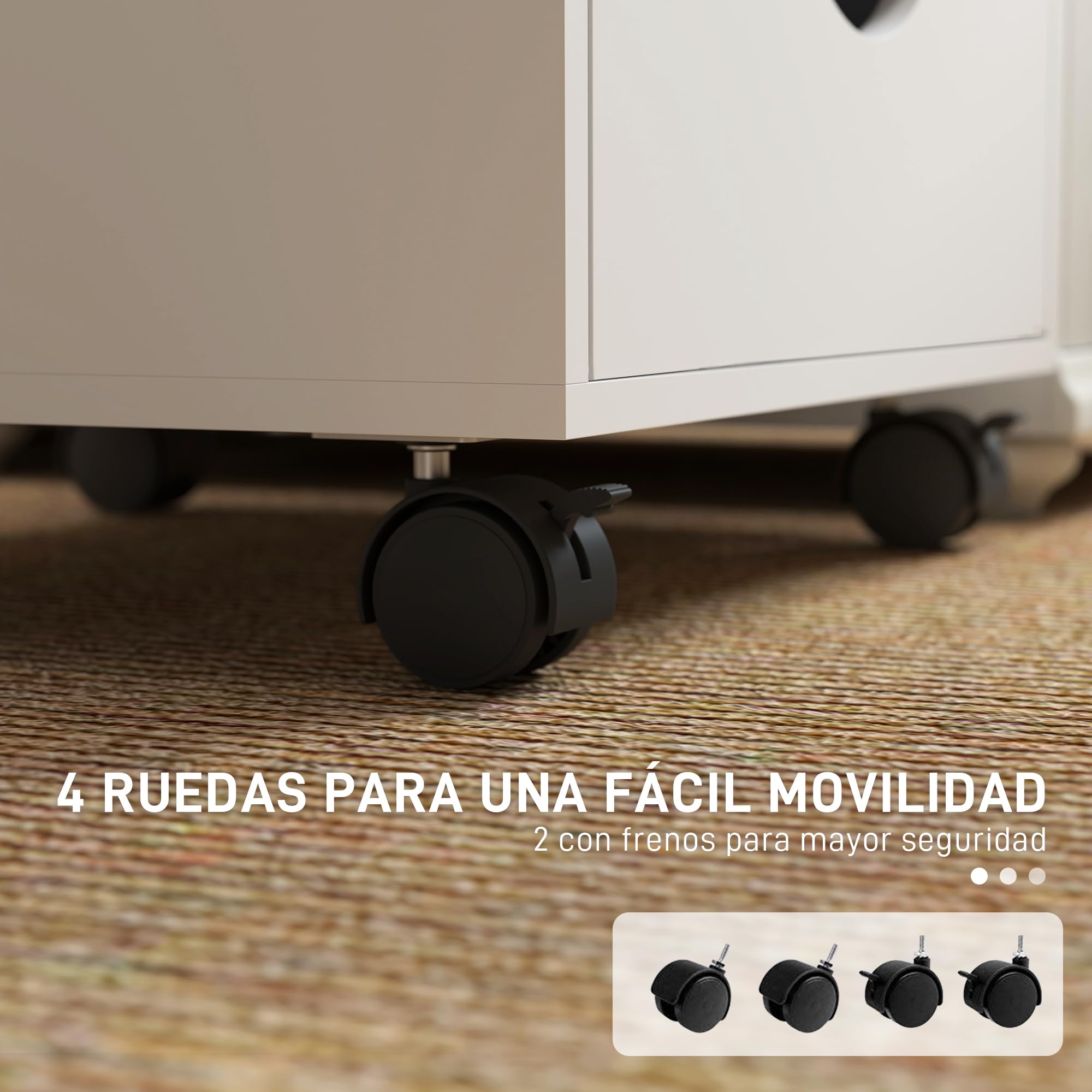 HOMCOM Cajonera Escritorio con Ruedas, Cajonera Oficina con 5 Cajones, Archivador Móvil, para Estudio, Salón, 40x40x67 cm, Blanco