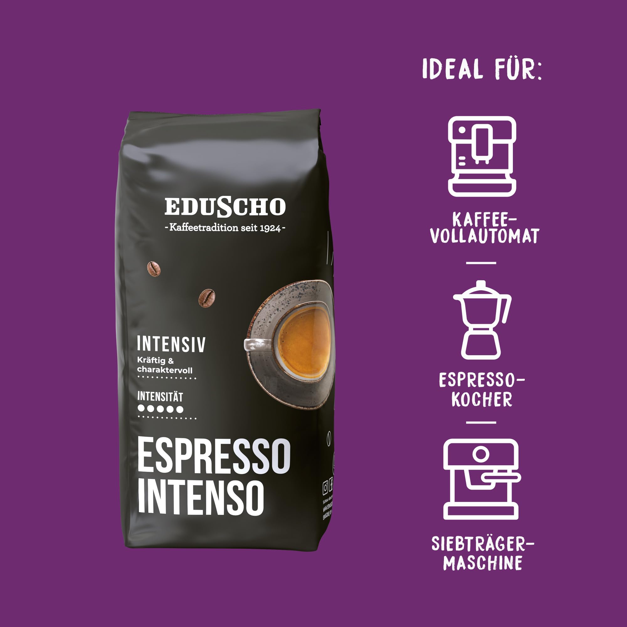 Tchibo Eduscho Espresso Intenso, 2kg (2 x 1000g) Kaffeebohnen, kräftig-chraktervoller Geschmack