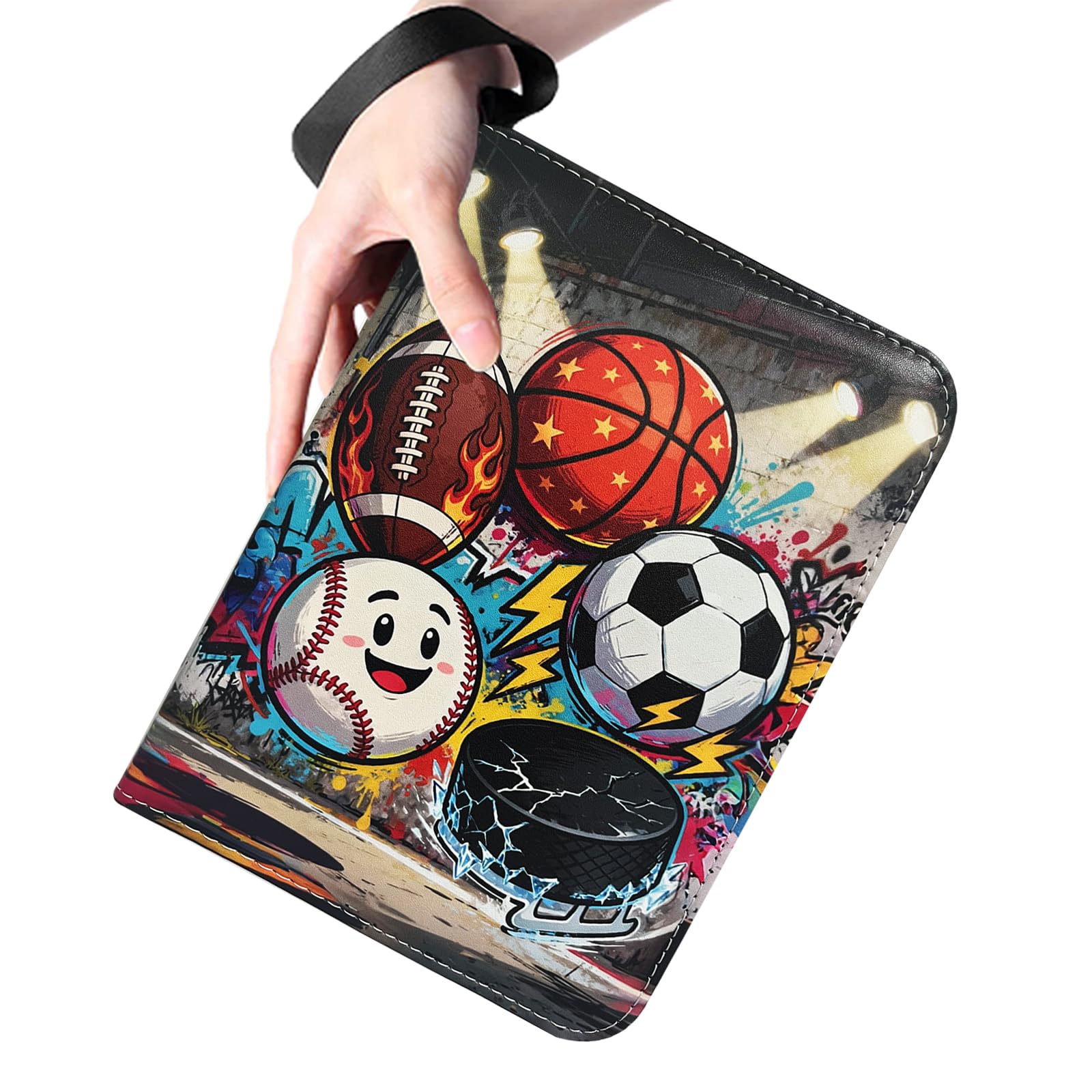 Raccoglitore per carte sportive, porta carte con 4 tasche, raccoglitore per 400 carte con 50 maniche rimovibili su entrambi i lati, custodia per album per giochi sportivi, carte collezionabili