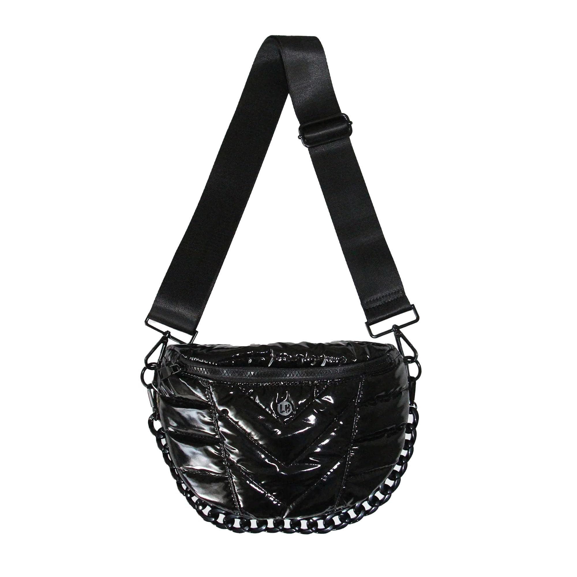 Large Nina Crossbody Bag for Women Nylon Quilted Sling Bag with Adjustable Wide Strap Chain Detail Stylish Puffy