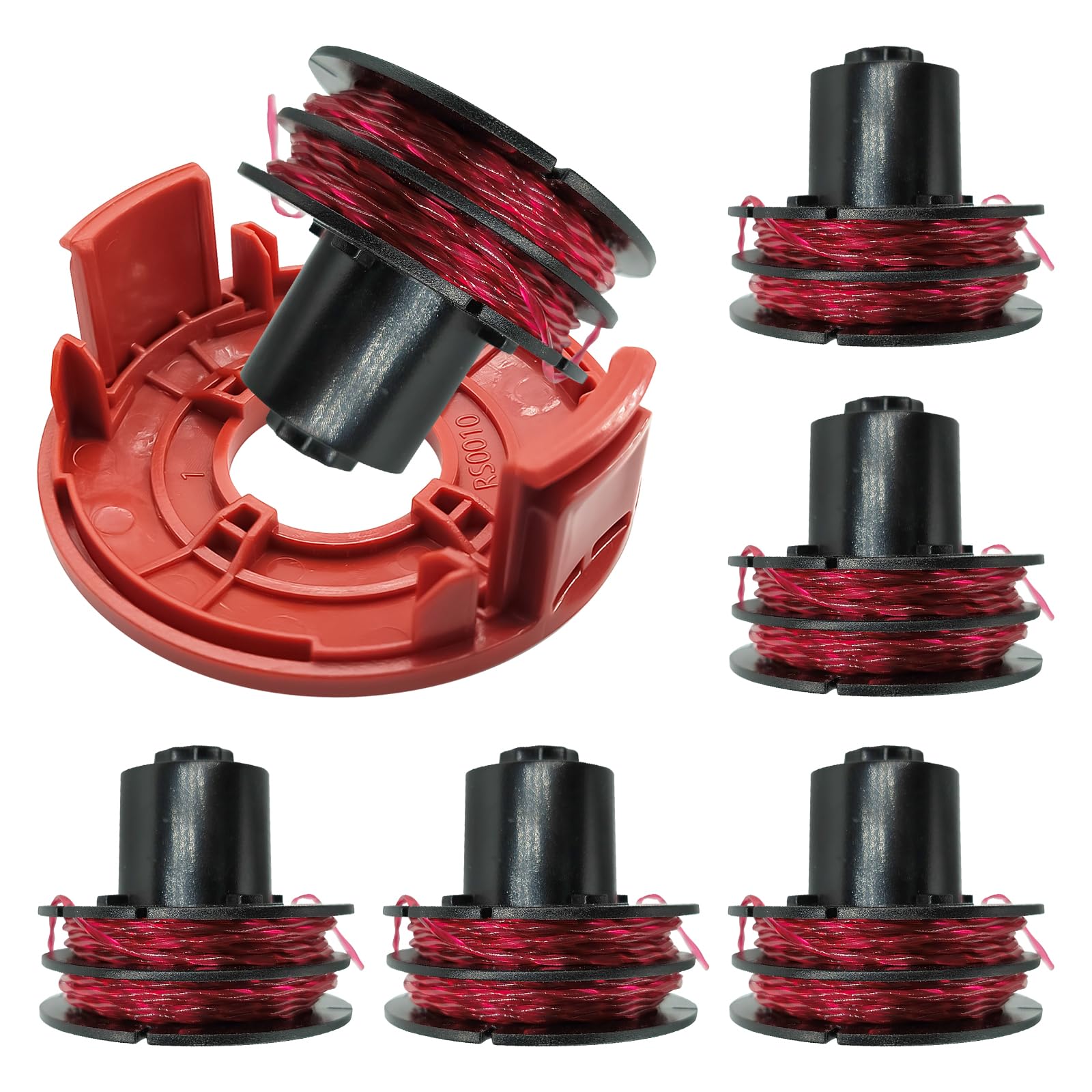 112966 Replacement String Spool for AL-KO GTE 350/450/550, String trimmer replacement spool with RS0010 Cover (6 spools + 1 cover)